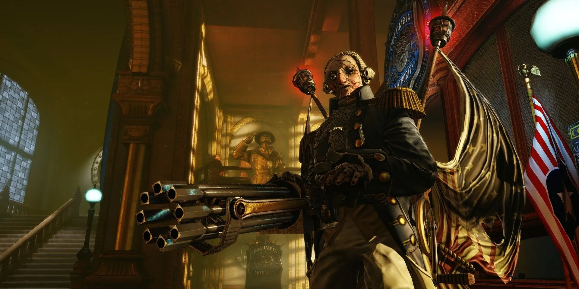 Kẻ thù cơ khí Motorized Patriot đáng sợ trong game BioShock Infinite