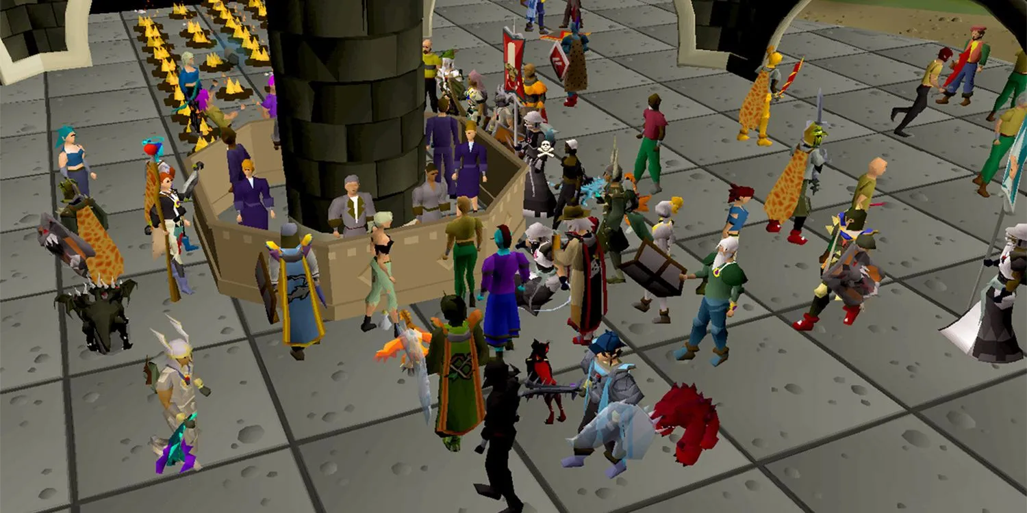 Khu chợ đông đúc người chơi trao đổi vật phẩm trong game Old School RuneScape