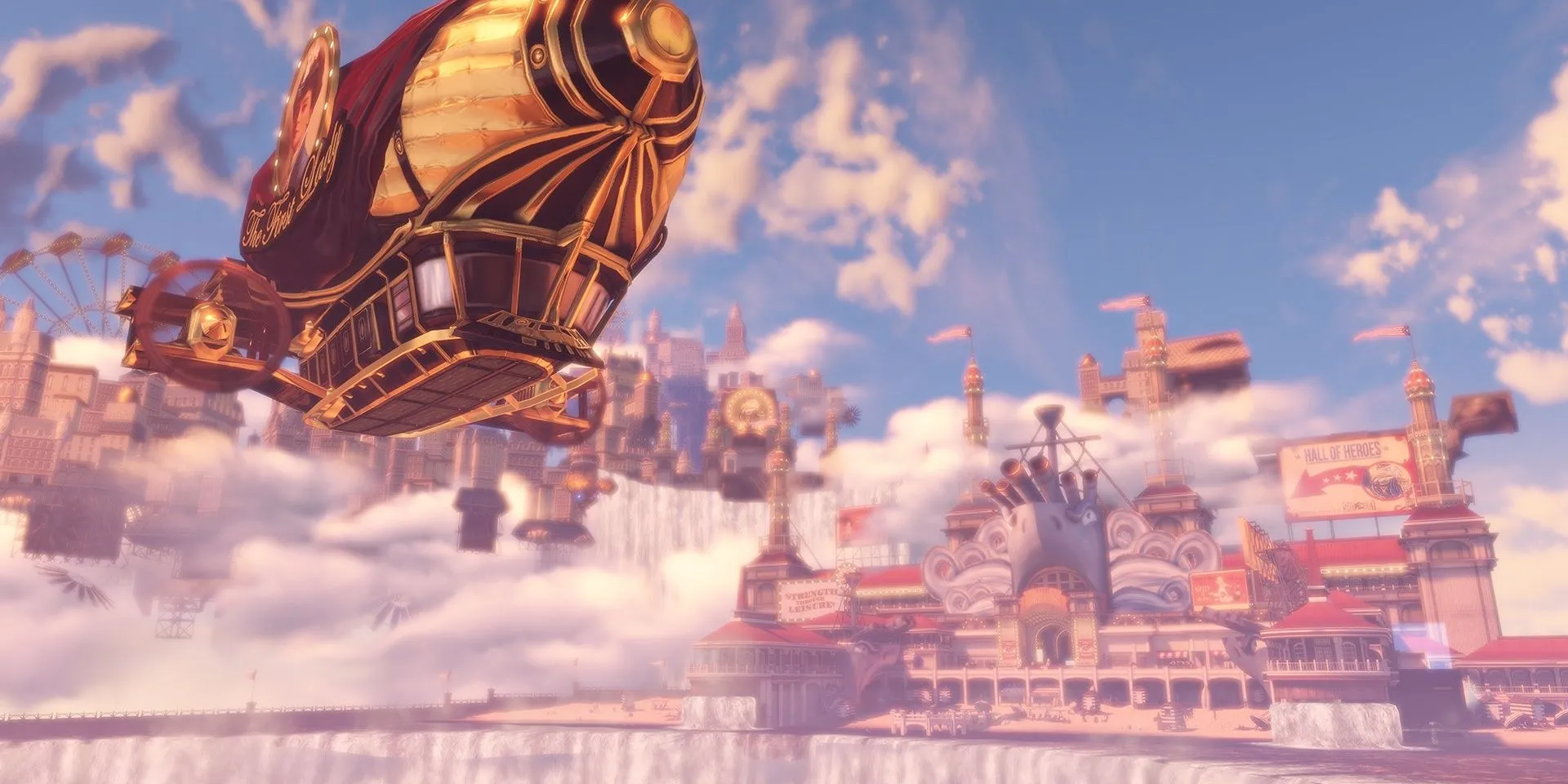Khu vực Battleship Bay sôi động trên bầu trời trong game BioShock Infinite