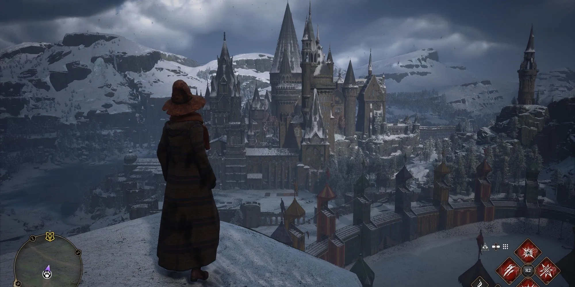 Khung canh Hogwarts Legacy lung linh ve dem nhin tu Mooncalf Den