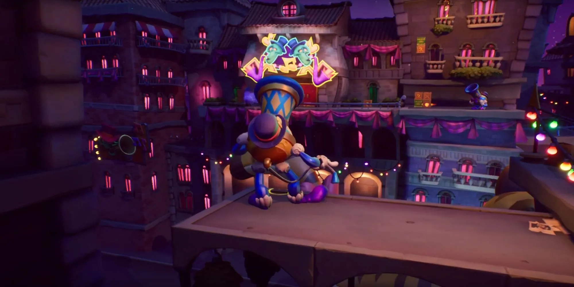 Khung cảnh lễ hội đầy màu sắc trong màn Off Beat của Crash Bandicoot 4
