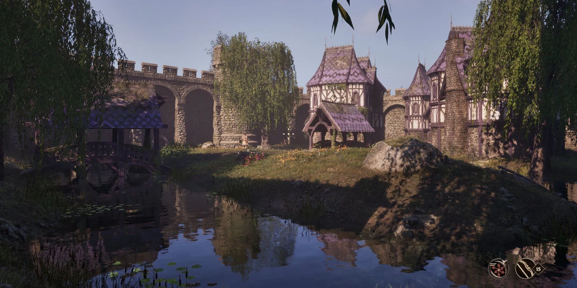 Khung cảnh một thành phố ở Cyrodiil trong Oblivion Remastered, thể hiện thế giới mở rộng lớn để khám phá