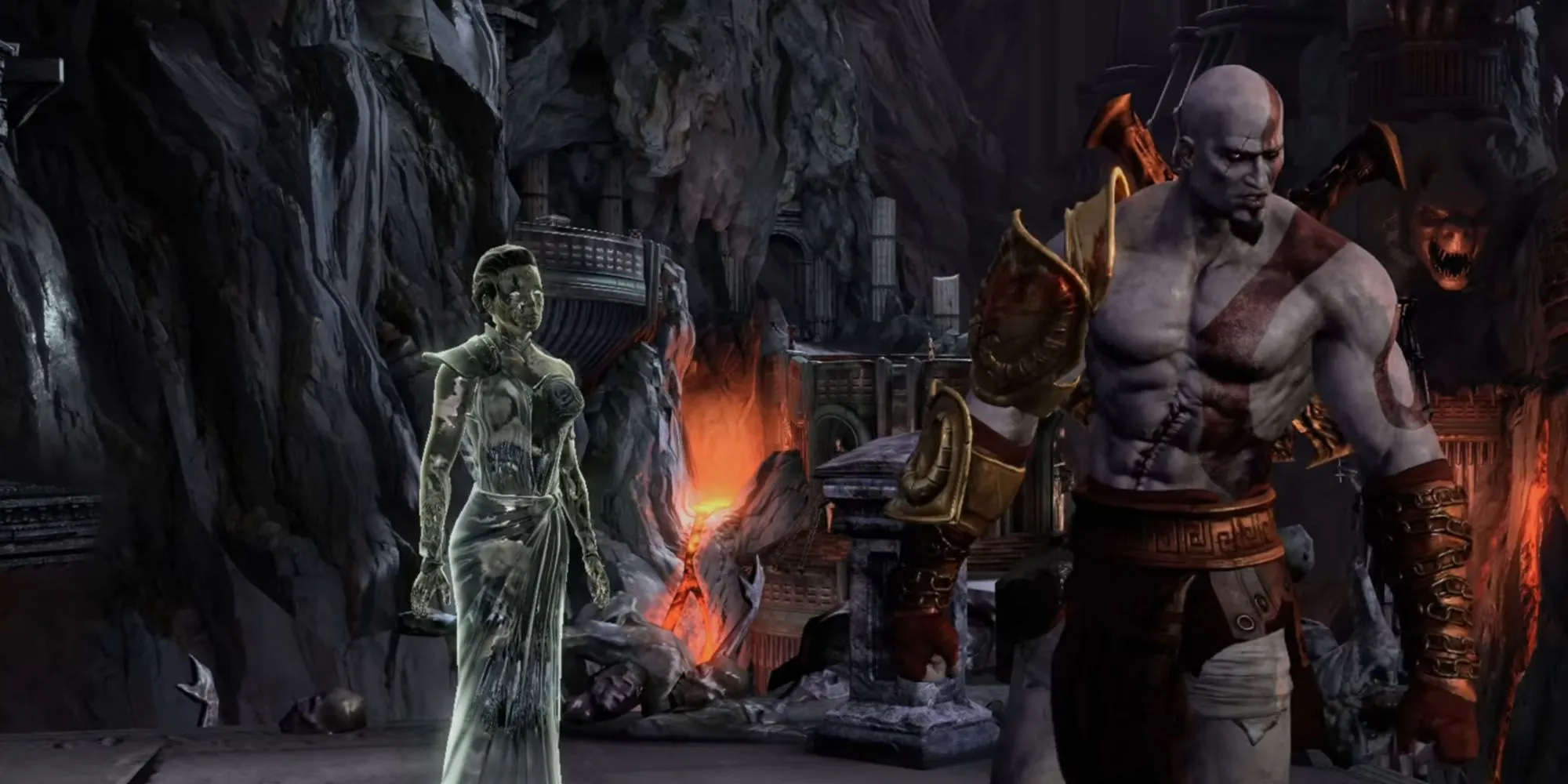 Kratos cưỡi trên Titan Gaia tấn công đỉnh Olympus trong God of War 3