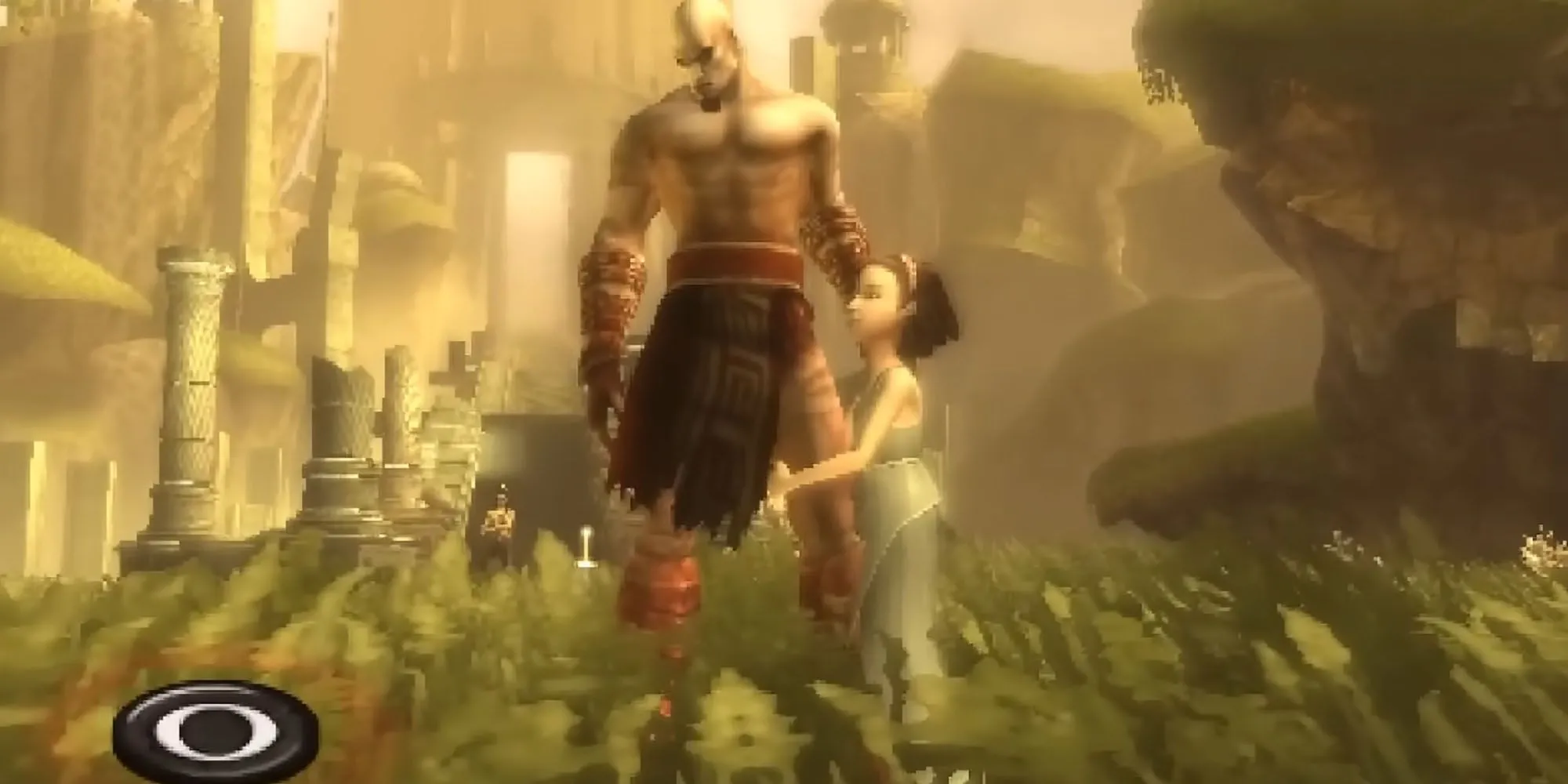 Kratos tung đòn mạnh mẽ trong God of War Chains of Olympus trên PSP