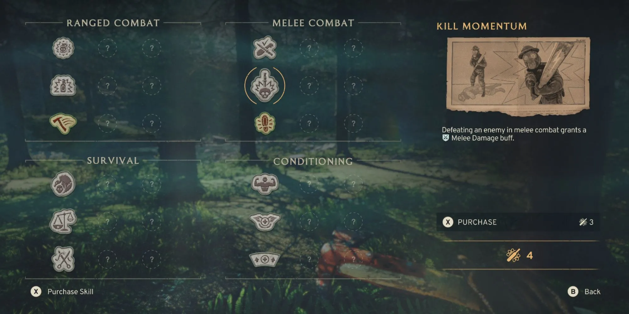 Kỹ năng Kill Momentum trong Atomfall cho thấy nhân vật tăng sát thương cận chiến sau mỗi hạ gục.