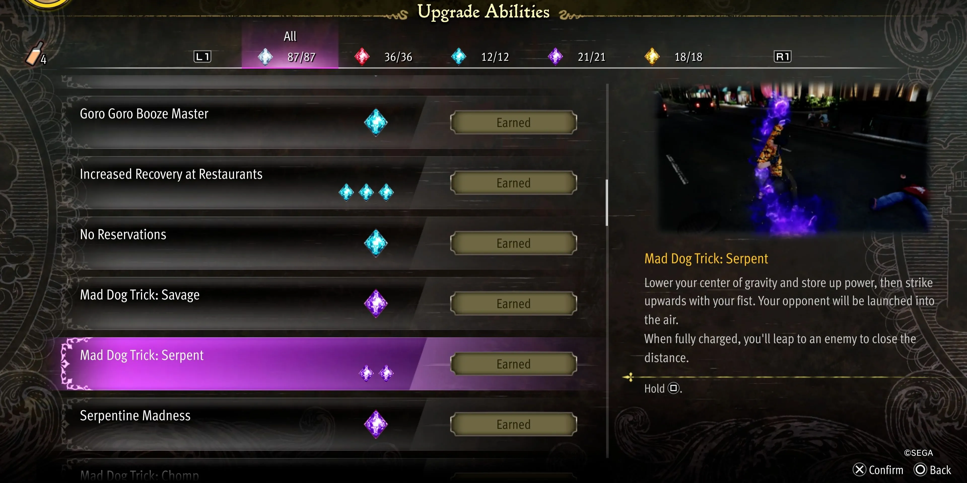 Kỹ năng Mad Dog Trick Serpent giúp Majima tung đối thủ lên không