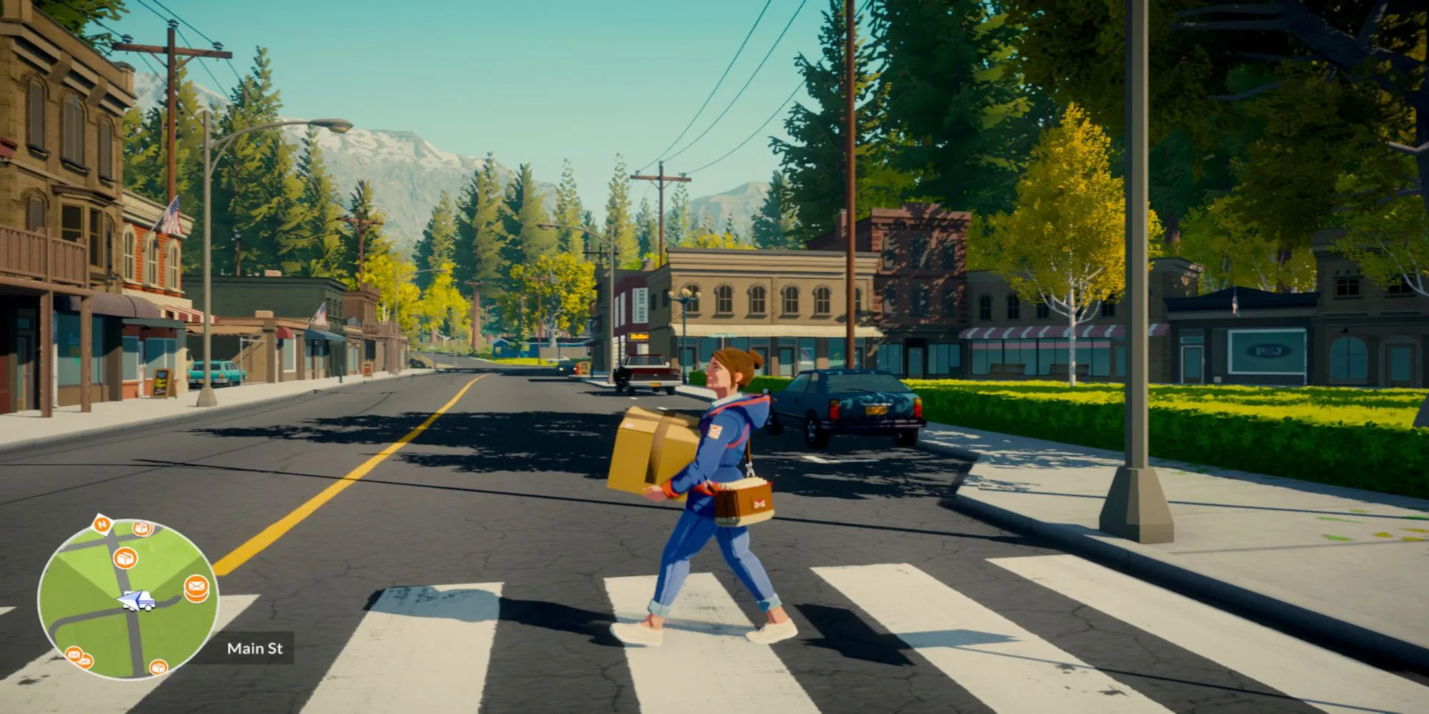 Lake Walking Through Crosswalk with Packages.