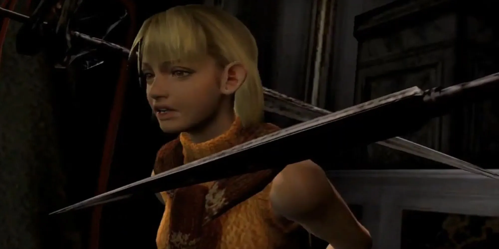 Leon S. Kennedy trong Resident Evil 4 PS2 nhắm bắn kẻ thù Ganado