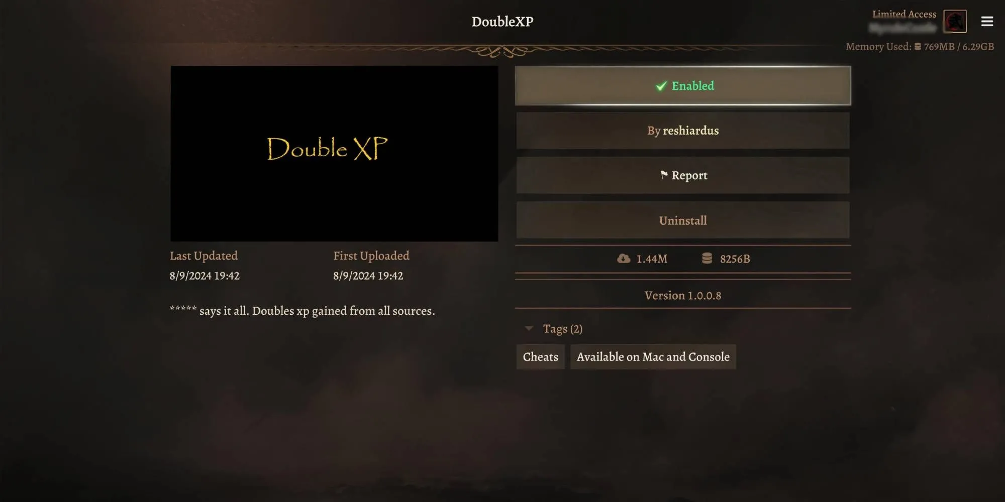 Màn hình thông báo lên cấp trong Baldur's Gate 3, minh họa tác dụng của mod tăng tốc độ nhận kinh nghiệm