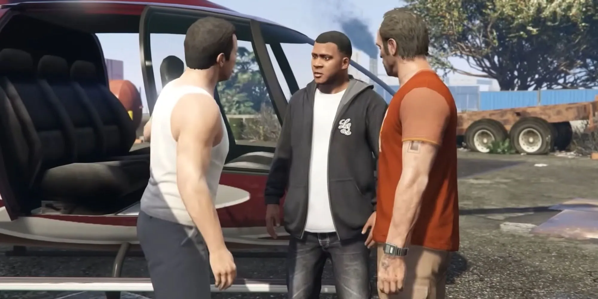 Michael, Franklin và Trevor hợp tác trong nhiệm vụ Three's Company của GTA V