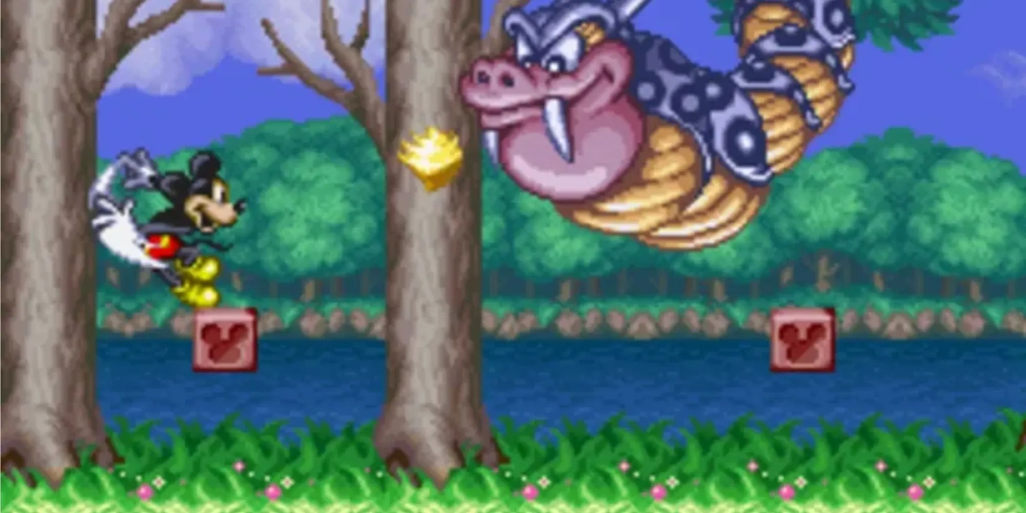 Mickey Mouse trong trang phục pháp sư trong game The Magical Quest Starring Mickey Mouse trên SNES