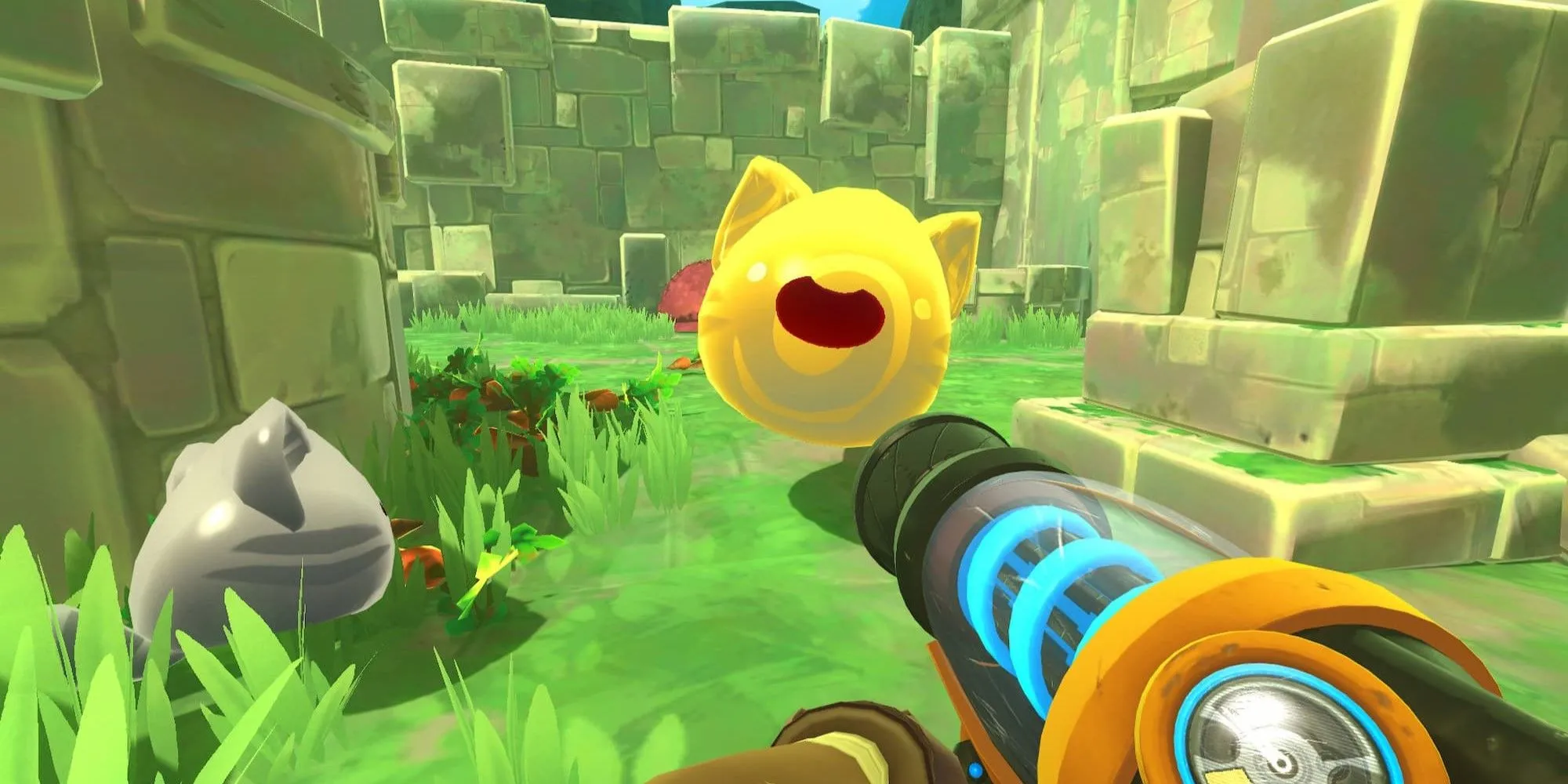 Một chú Slime vui vẻ trong khu vực trang trại game Slime Rancher
