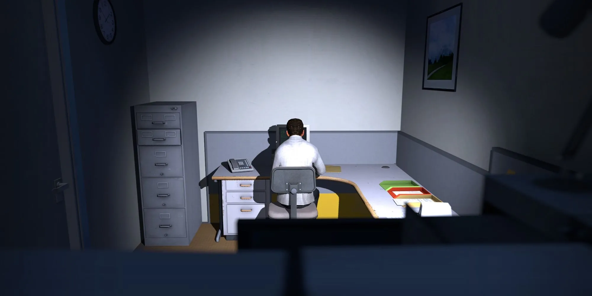 Một góc văn phòng trống trải trong game The Stanley Parable