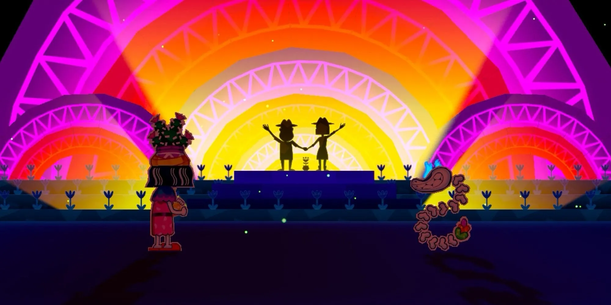 Một khu vực trong game Kulebra And The Souls Of Limbo với các nhân vật và vật thể đồ họa giấy