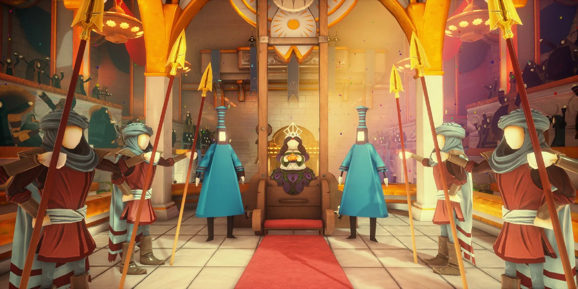 Một phân cảnh kỳ ảo trong What Remains of Edith Finch, mô tả một cô bé (có lẽ là Barbara Finch) đang ngồi trên ngai vàng như một công chúa, phản ánh câu chuyện tuổi thơ và sự nổi tiếng của nhân vật này.