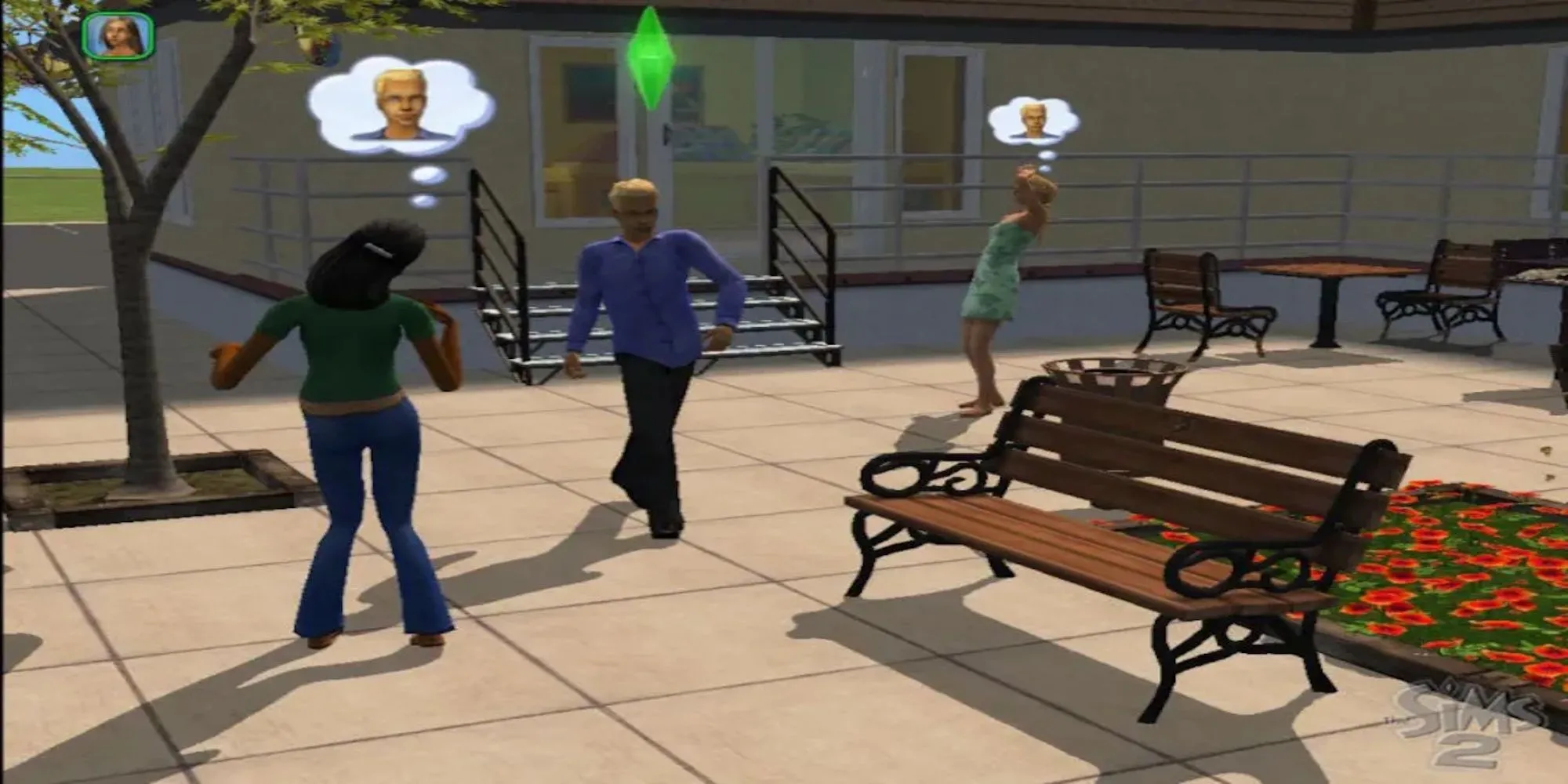 Một Sim đang tận hưởng việc tắm rửa trong The Sims 2