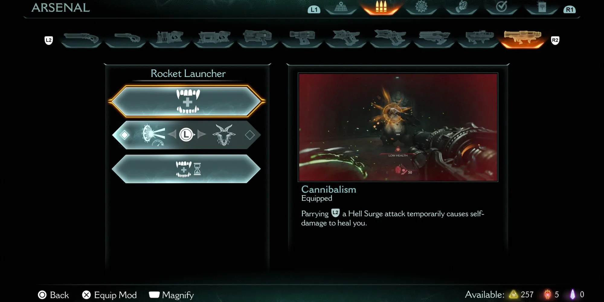 Nâng cấp Cannibalism cho vũ khí Rocket Launcher trong DOOM The Dark Ages