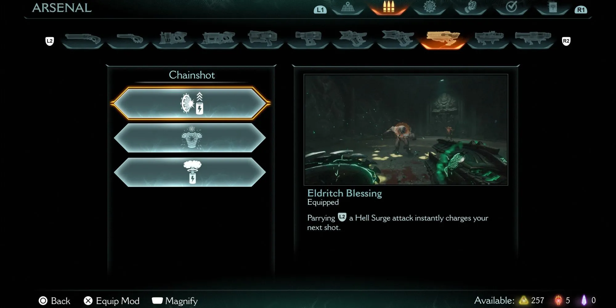Nâng cấp Eldritch Blessing cho vũ khí Chainshot trong DOOM The Dark Ages