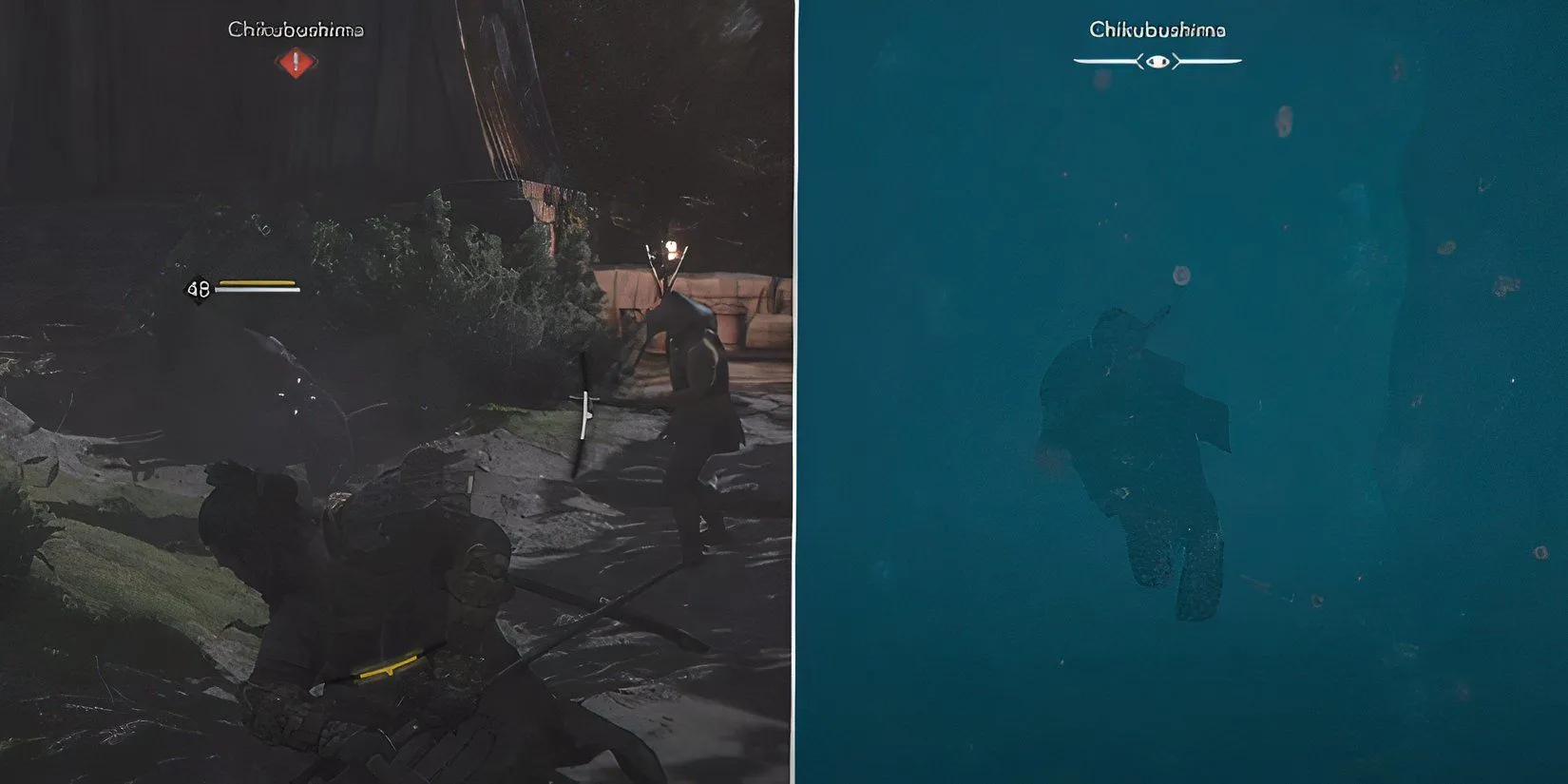Naoe sử dụng đường hầm dưới nước để tiếp cận khu vực của Mourner trong Assassin's Creed Shadows.
