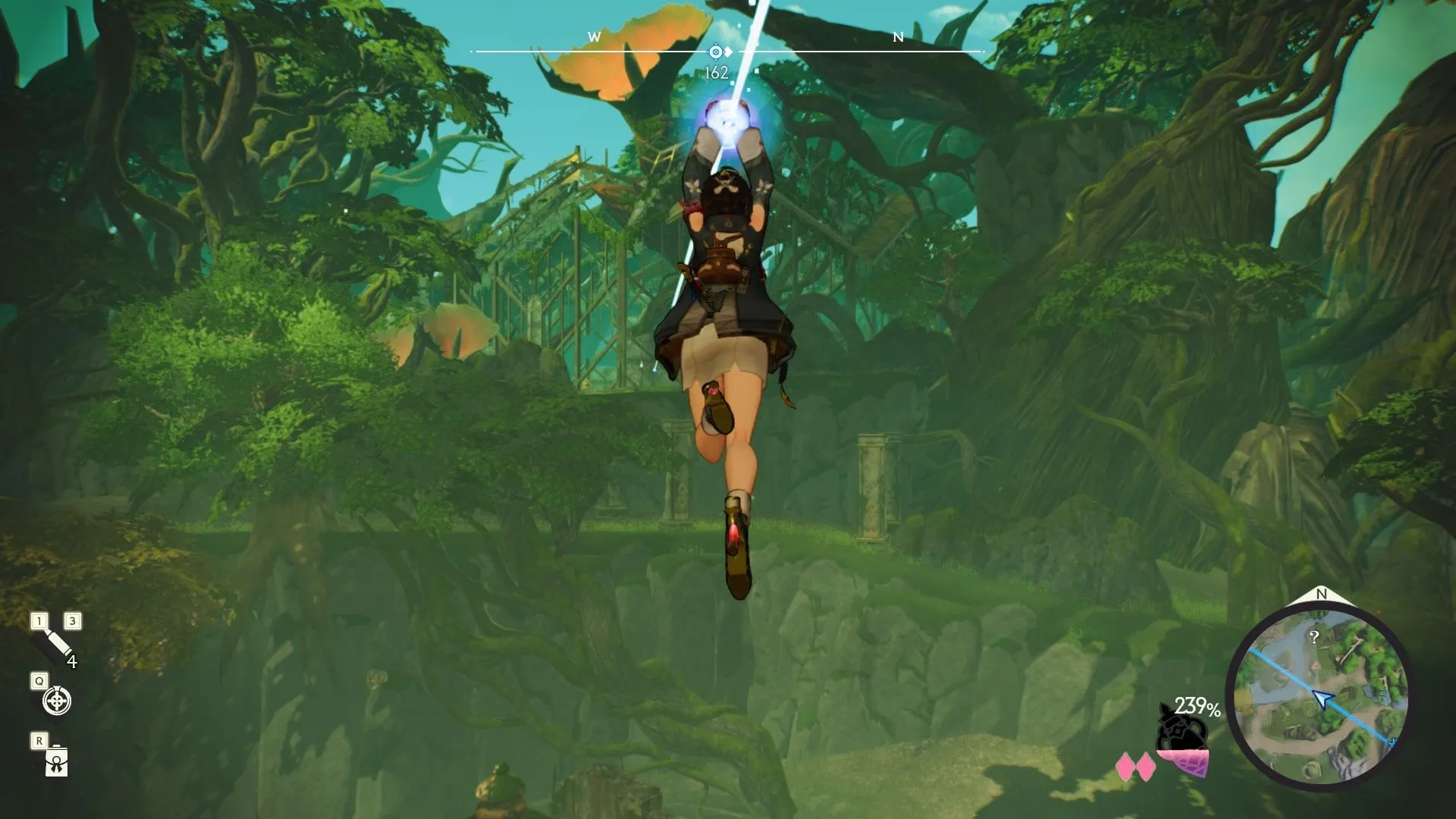 Người chơi Atelier Yumia sử dụng đường dây zipline để di chuyển trong game
