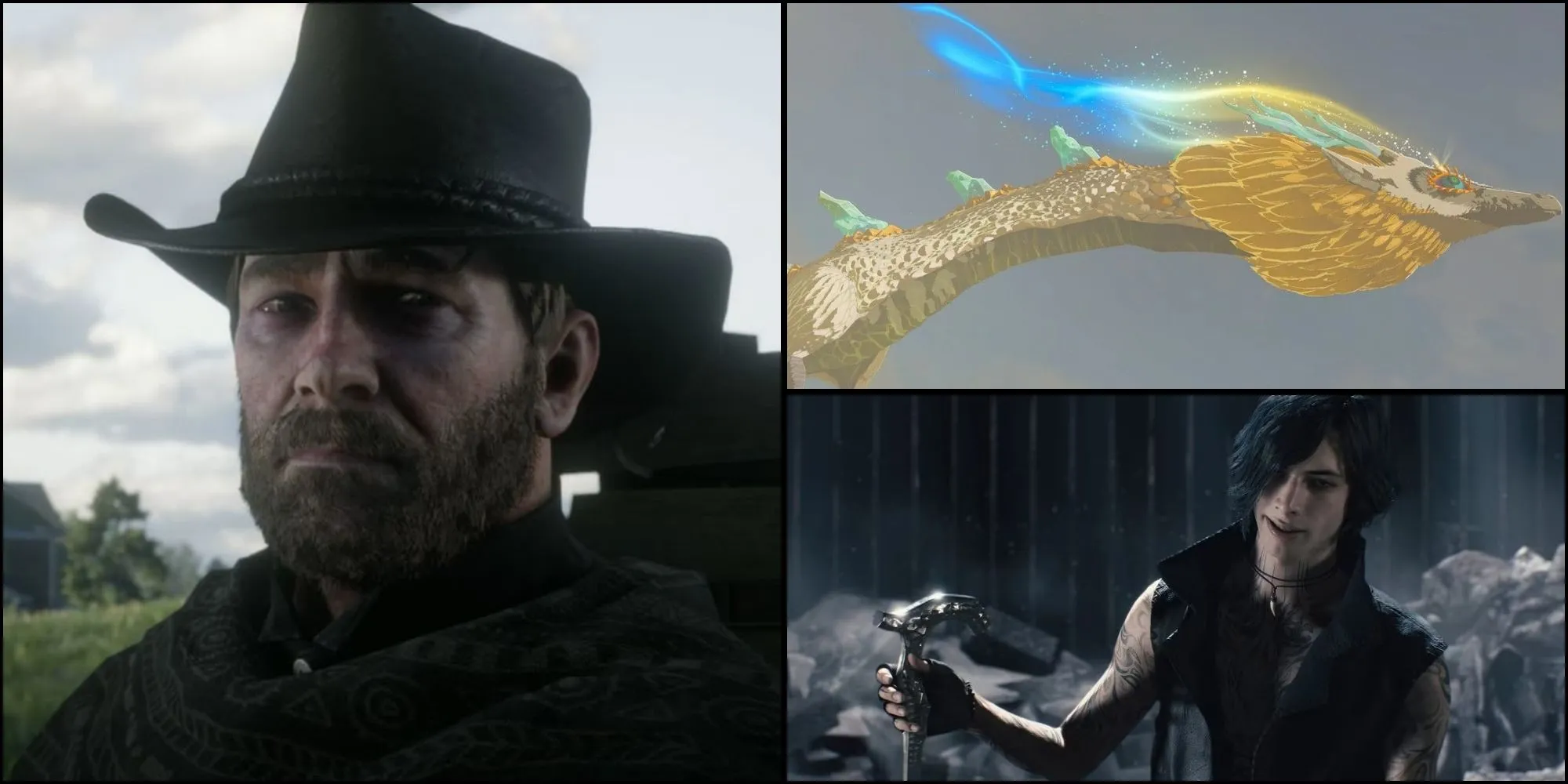 Nhân vật Arthur Morgan trong RDR2, rồng ánh sáng trong Zelda TOTK và nhân vật V trong DMC5