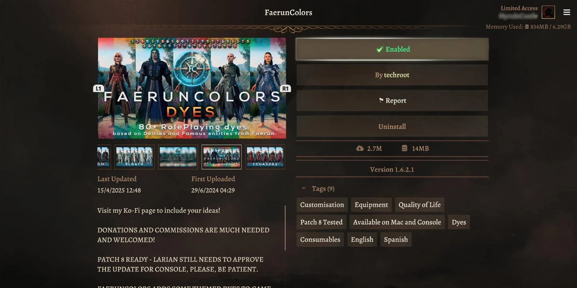 Nhân vật Baldur's Gate 3 với trang phục được nhuộm màu tùy chỉnh bằng mod Faerûn Colours Dyes