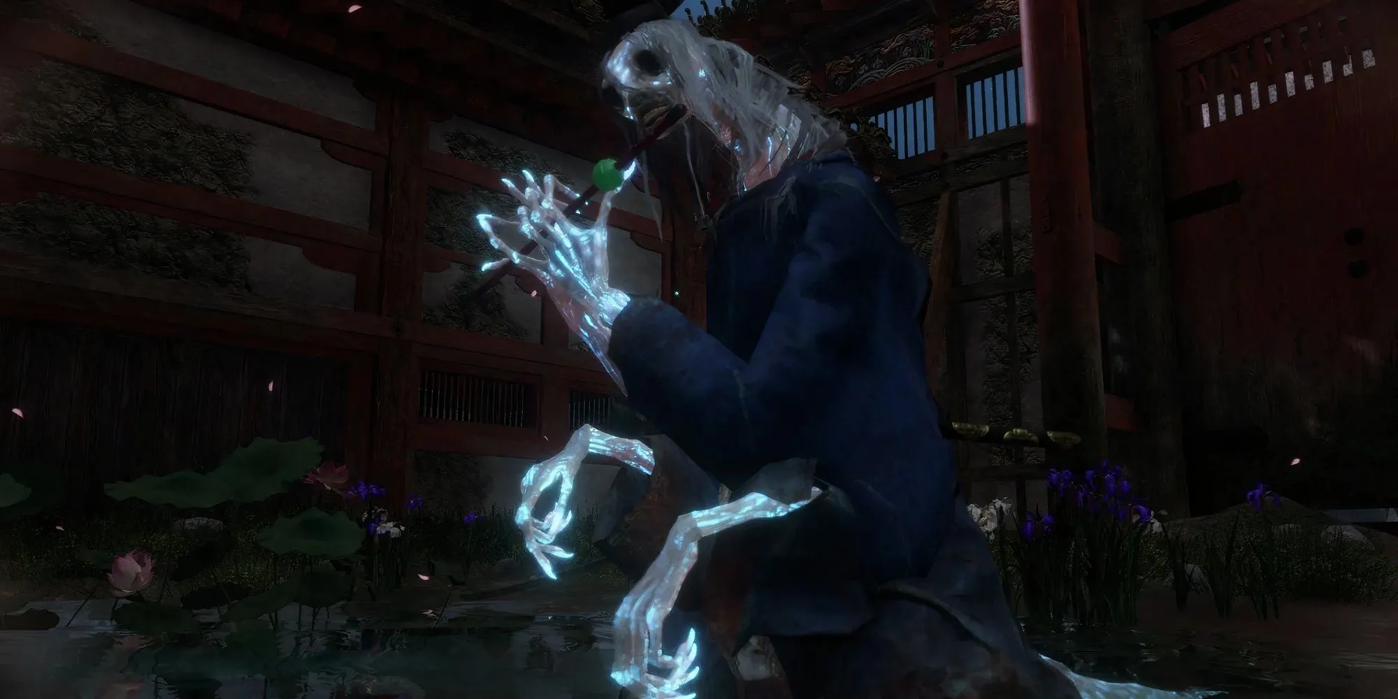 Nhân vật bị suy yếu nặng nề bởi hiệu ứng Enfeeble trong Sekiro: Shadows Die Twice.