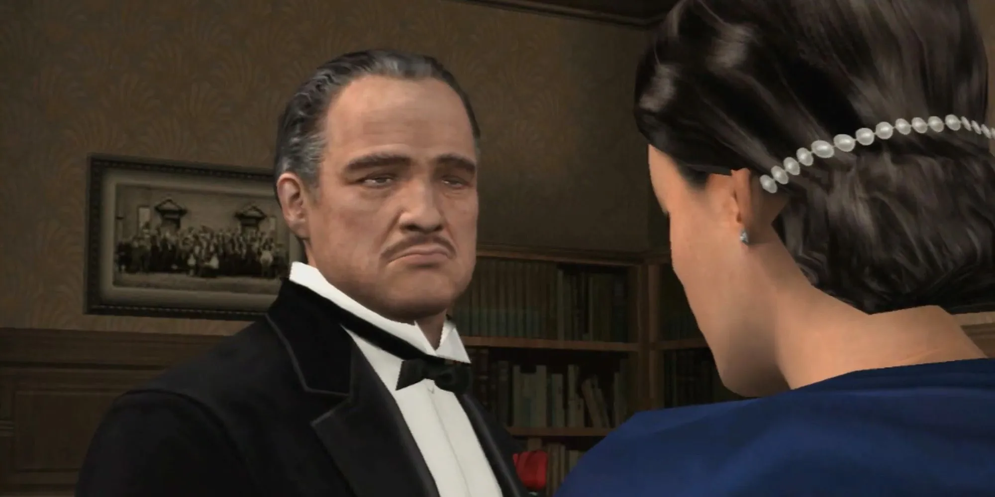 Nhân vật chính trong The Godfather The Don Edition đứng giữa khung cảnh tối