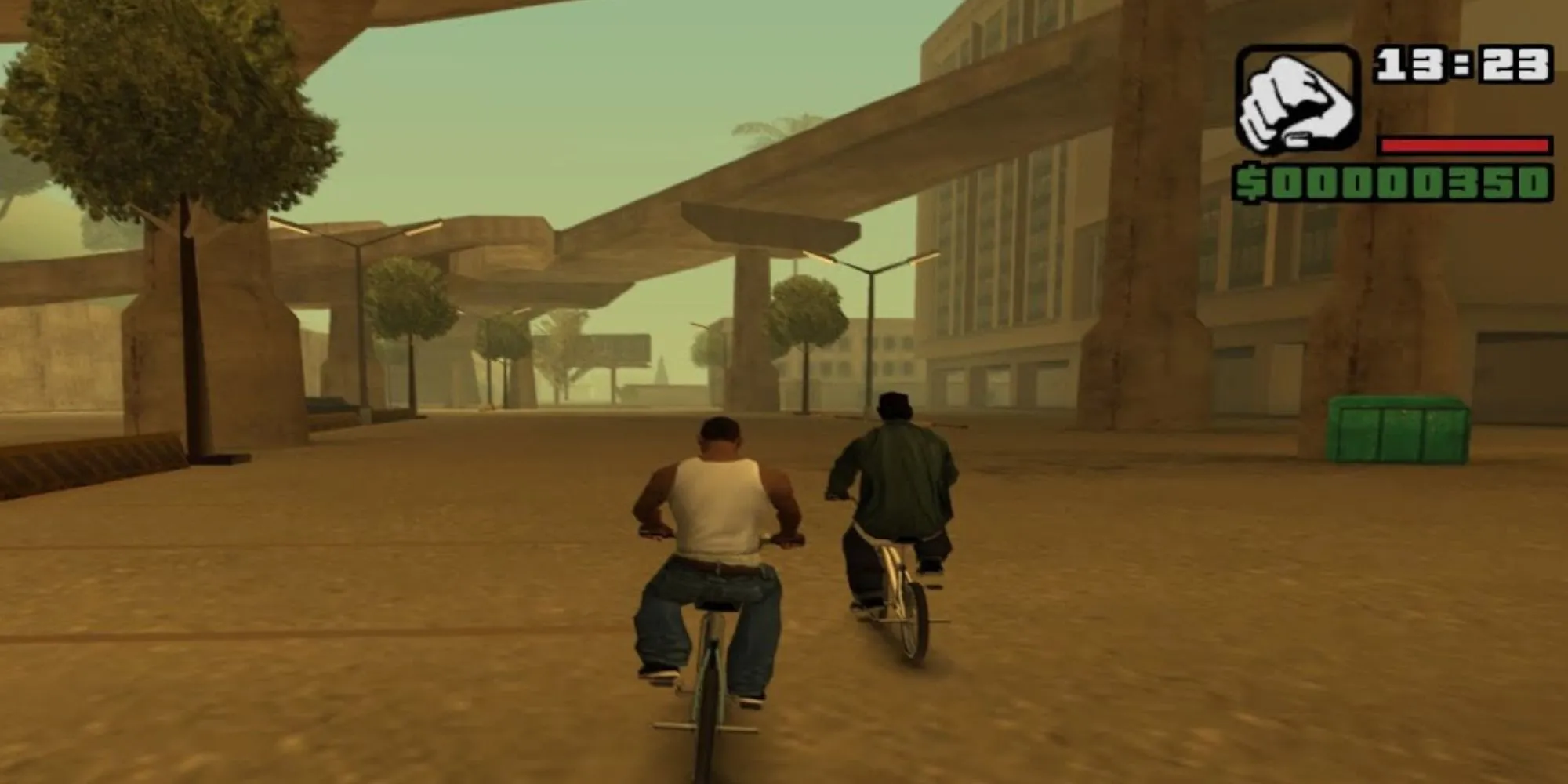 Nhân vật CJ trong Grand Theft Auto San Andreas đứng trên đường phố