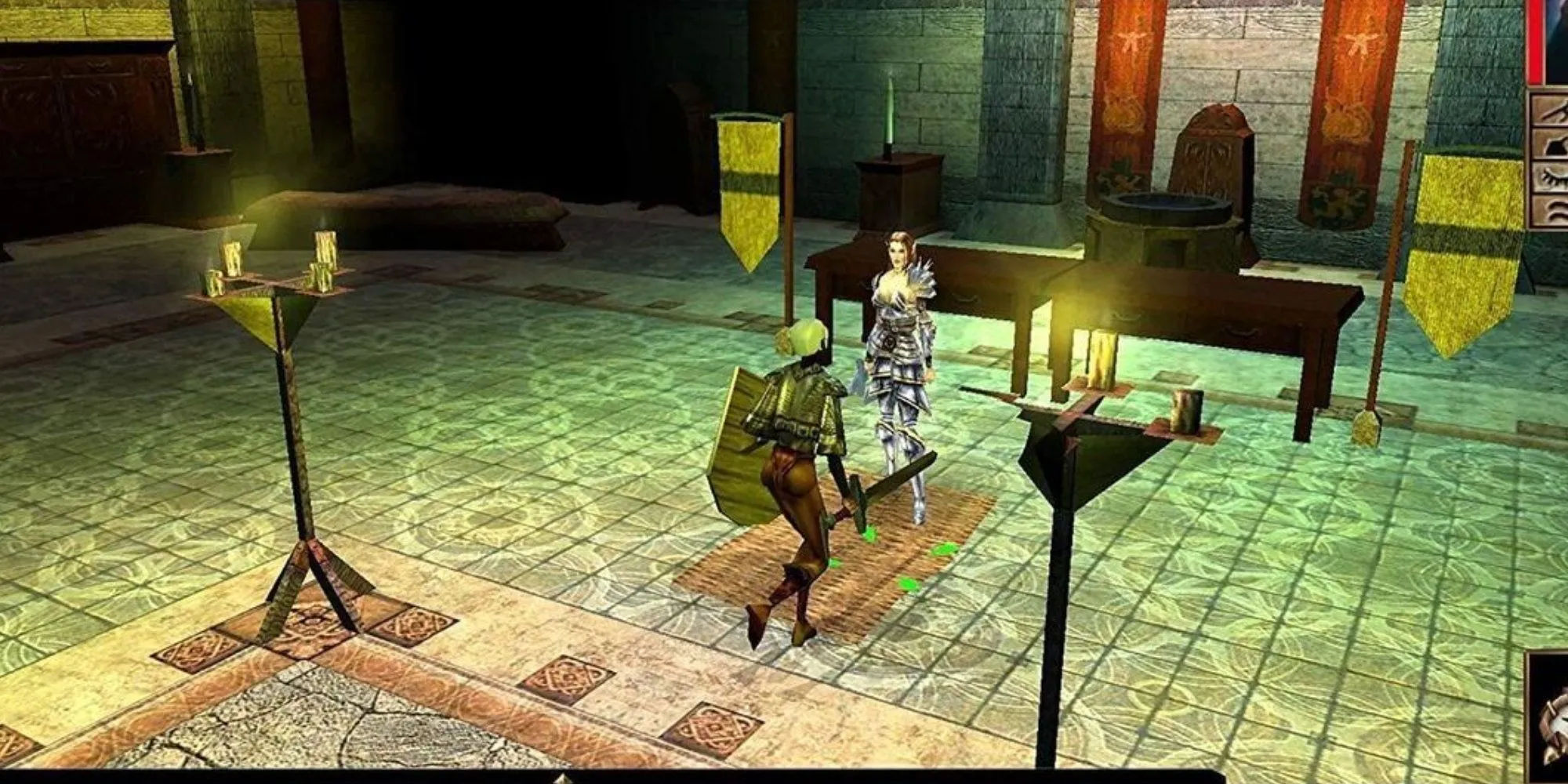 Nhân vật đang nói chuyện với NPC trong Neverwinter Nights Enhanced Edition