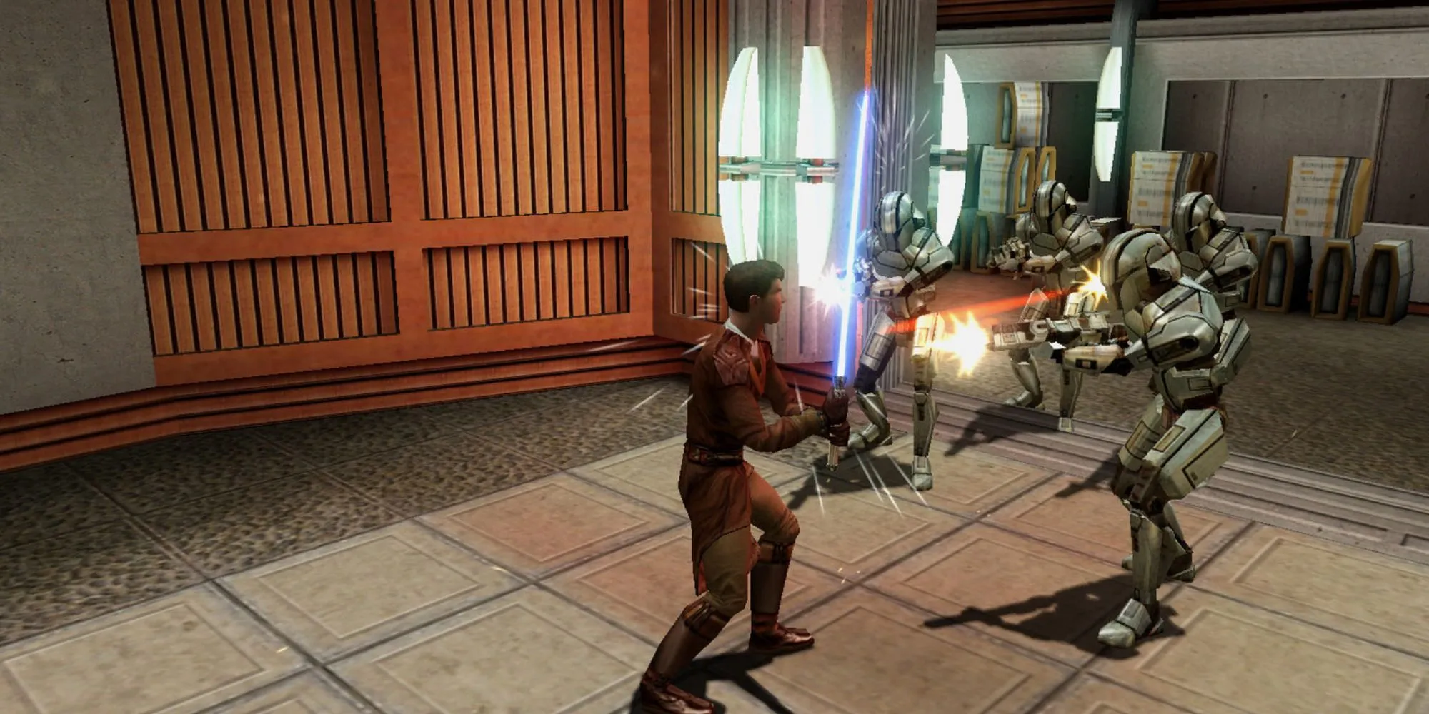 Nhân vật hiệp sĩ Jedi cầm Lightsaber trong game Star Wars: Knights of the Old Republic
