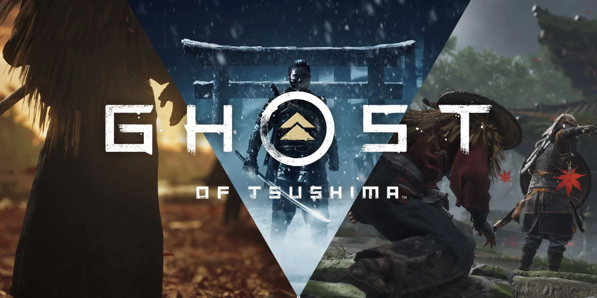 Nhân vật Jin Sakai và logo của Ghost of Tsushima.