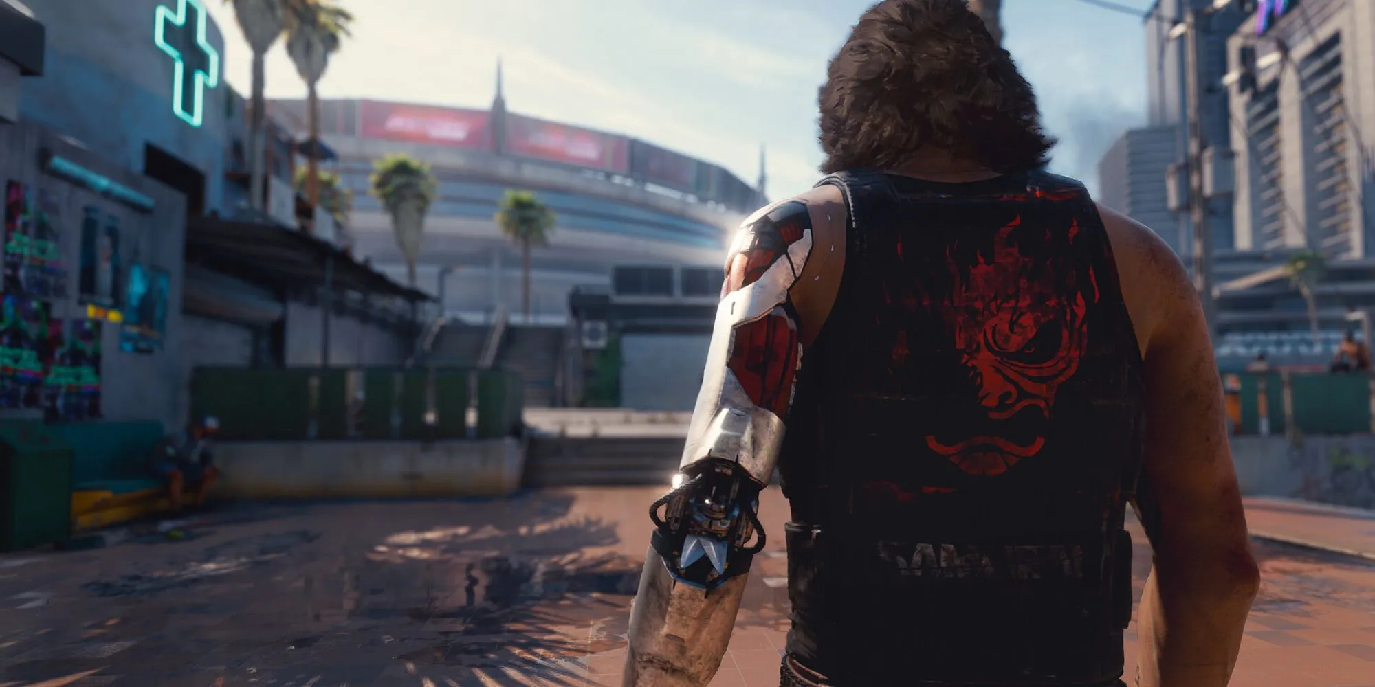 Nhân vật Johnny Silverhand trong Cyberpunk 2077, thể hiện không khí neon của Night City