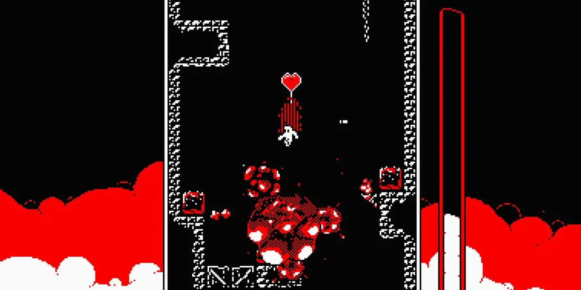 Nhân vật né tránh các vụ nổ trong game Downwell