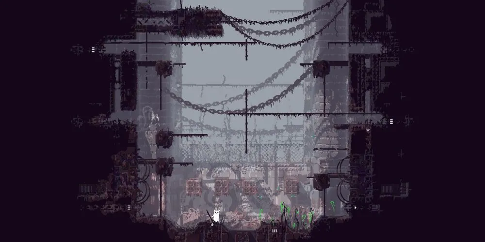 Nhân vật Slugcat di chuyển trong môi trường game Rain World