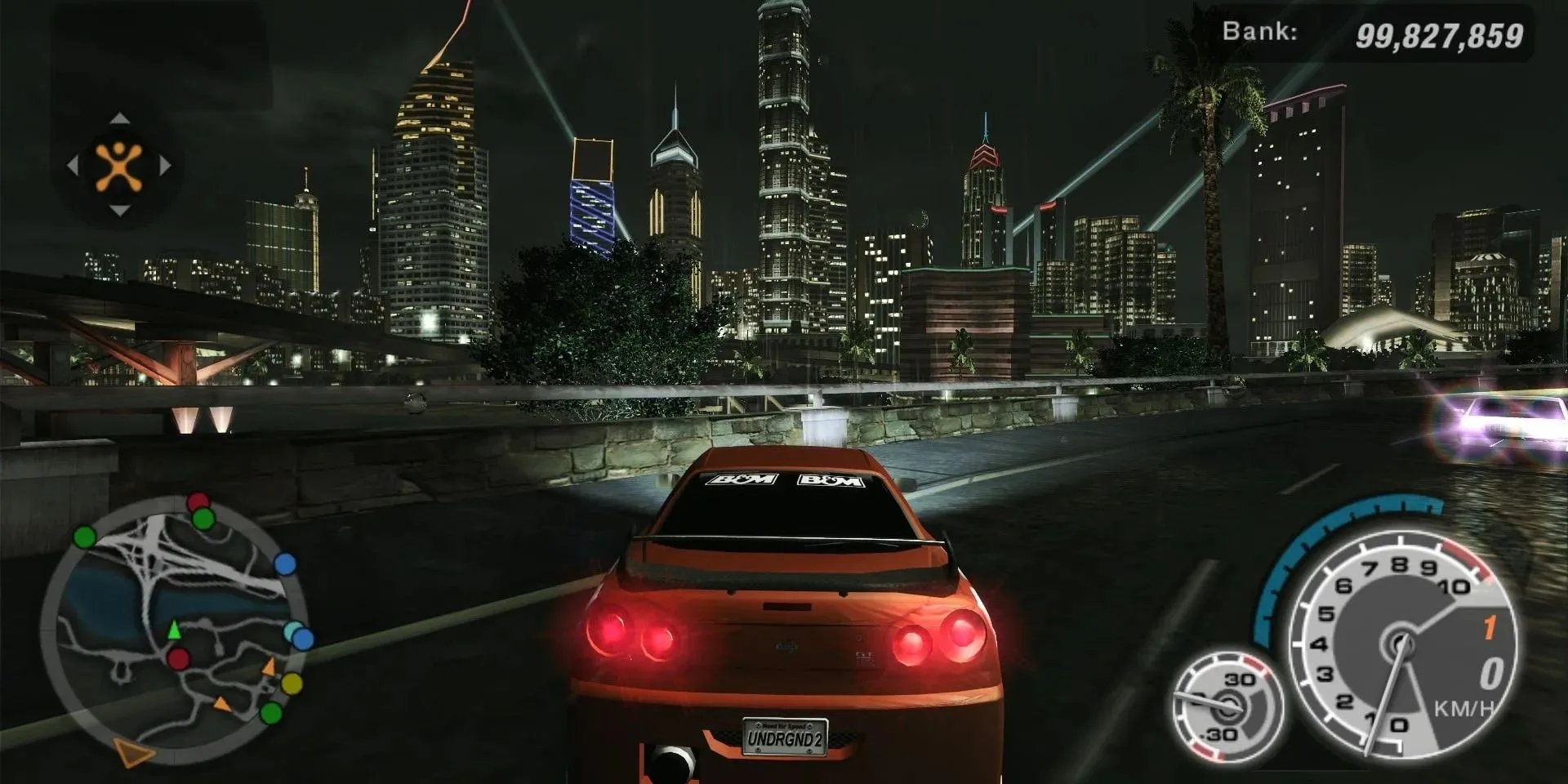 Nissan Skyline đua ban đêm trong Need For Speed Underground 2 với đèn neon