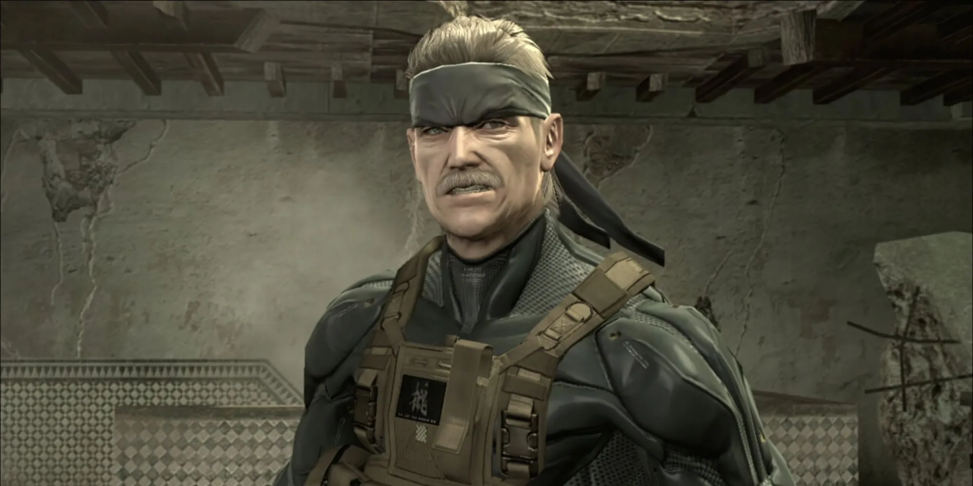 Old Snake trong phân đoạn mở đầu của Metal Gear Solid 4 Guns of the Patriots
