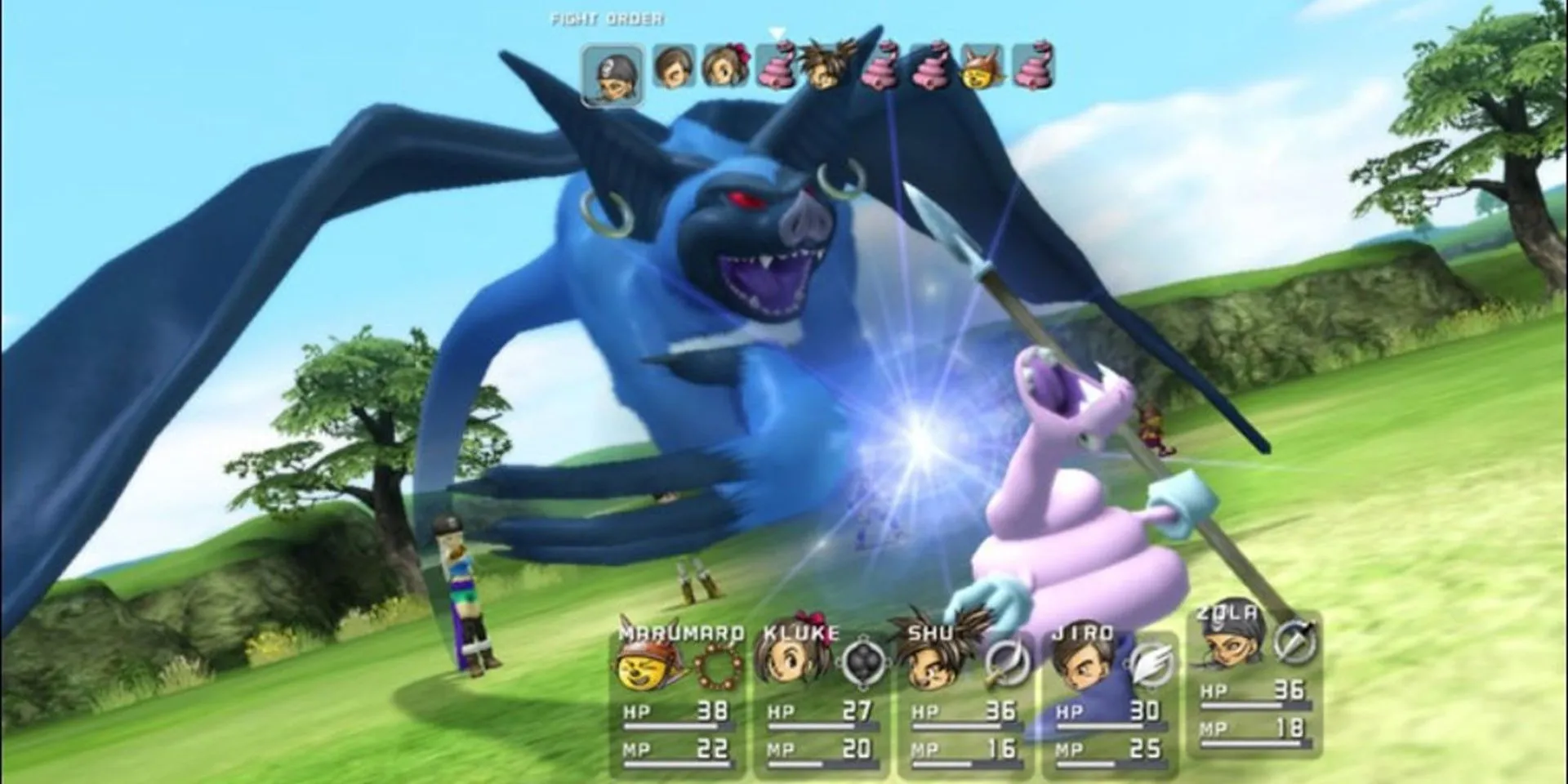 Shadow hình dơi tấn công trong trận chiến của game JRPG Blue Dragon