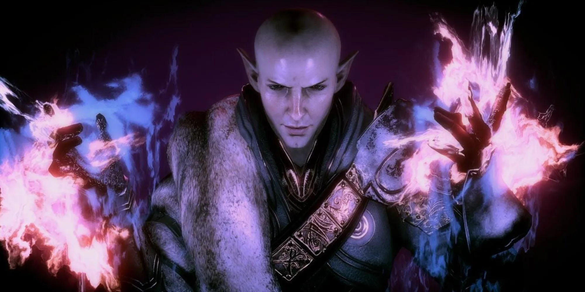 Solas, một nhân vật đồng hành trong Dragon Age: Inquisition, thể hiện đồ họa và không khí fantasy của game