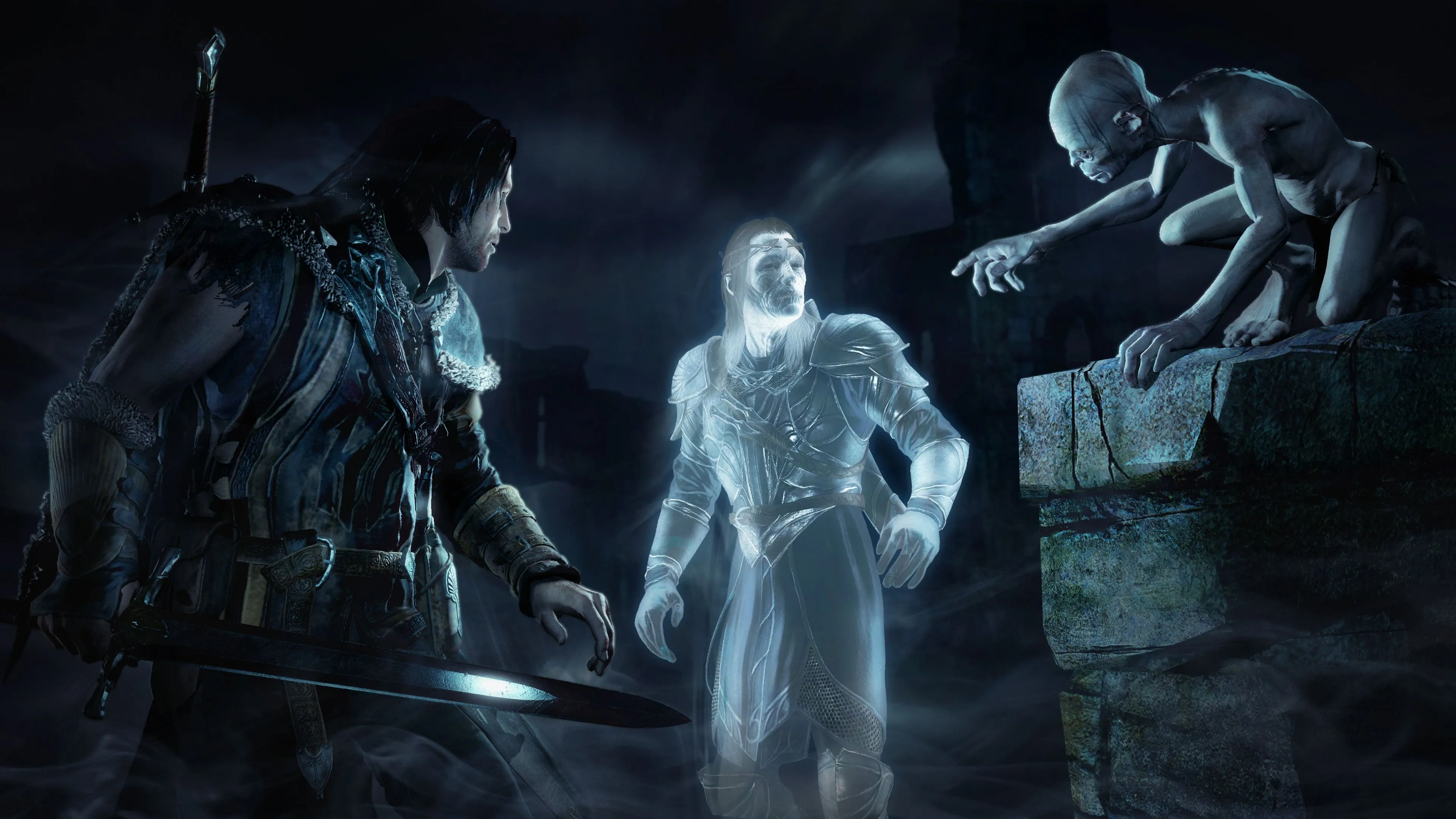 Talion Celebrimbor va Gollum trong mot phan canh cua Middle-earth Shadow of Mordor