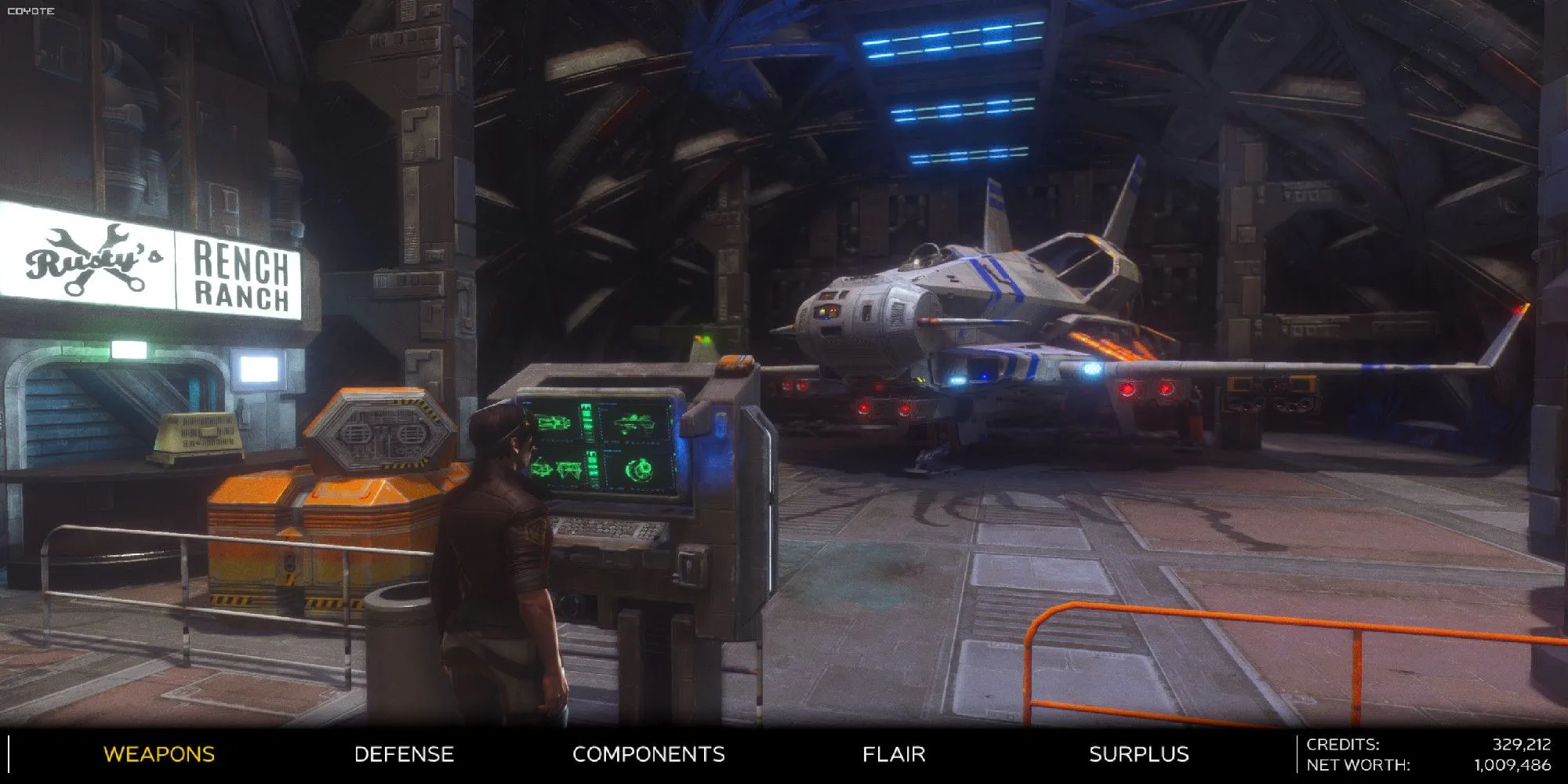 Tàu trong Rebel Galaxy Outlaw đang được tùy chỉnh