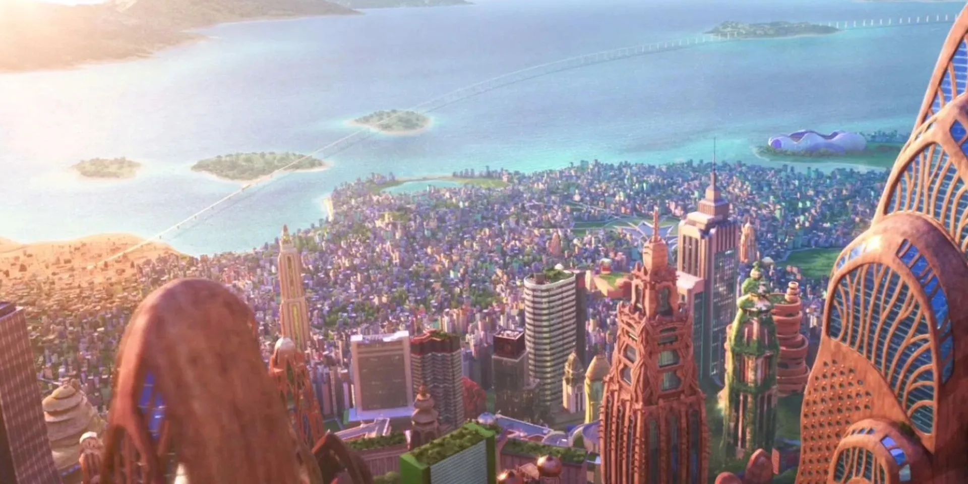 Toàn cảnh thành phố Zootopia hiện đại và đa dạng từ trên cao