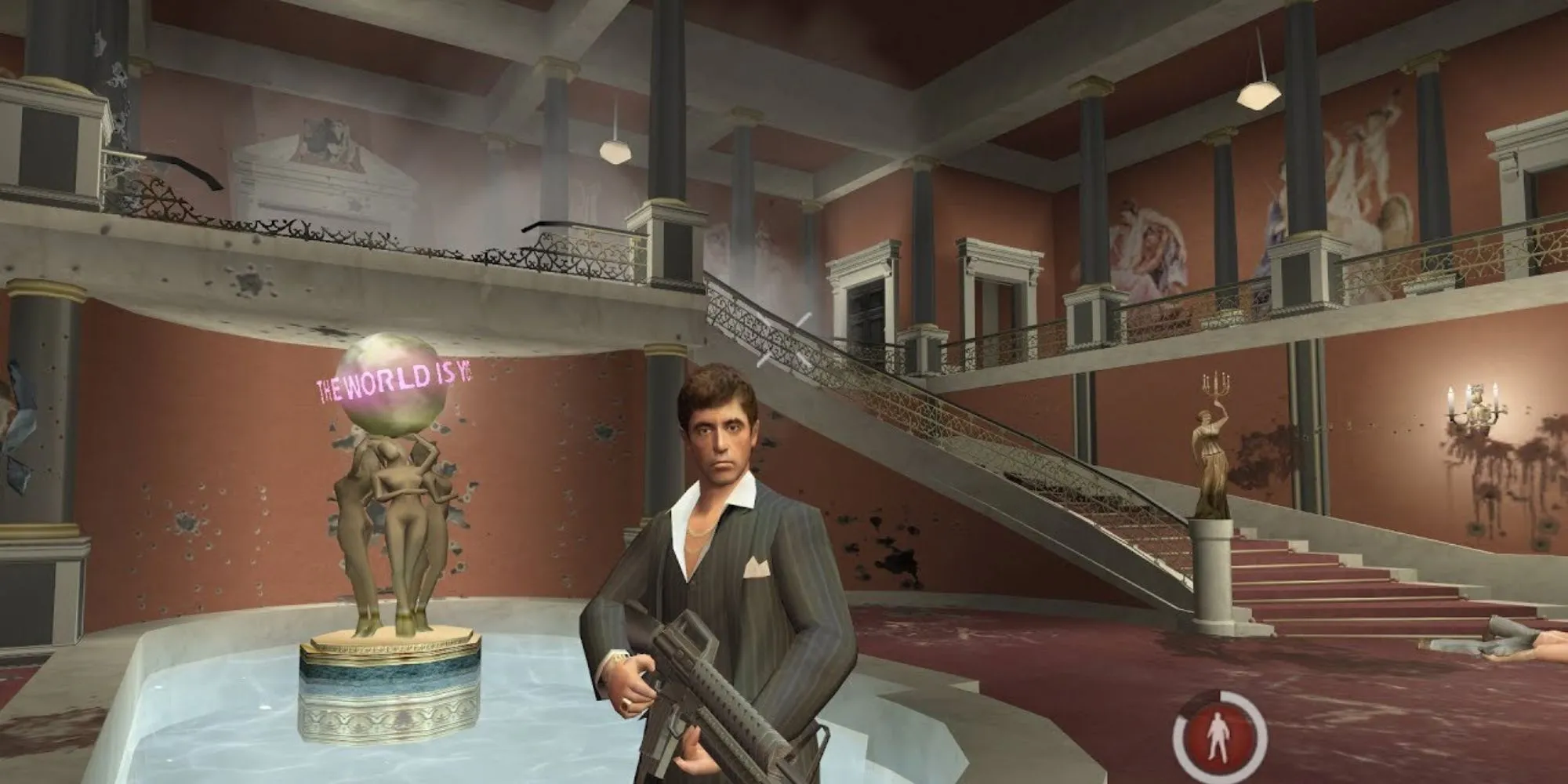 Tony Montana trong game Scarface The World is Yours với khẩu súng trên tay
