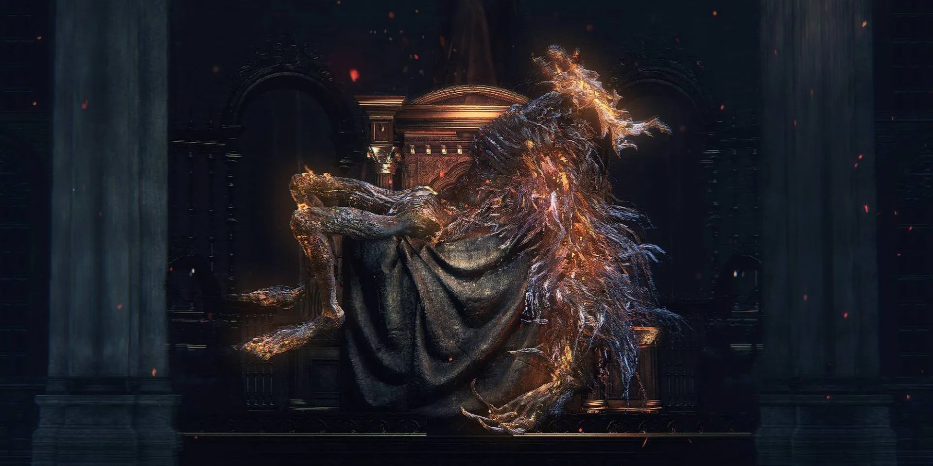 Trùm Laurence The First Vicar trong Bloodborne The Old Hunters với hình dạng bốc cháy và những đòn tấn công tàn bạo