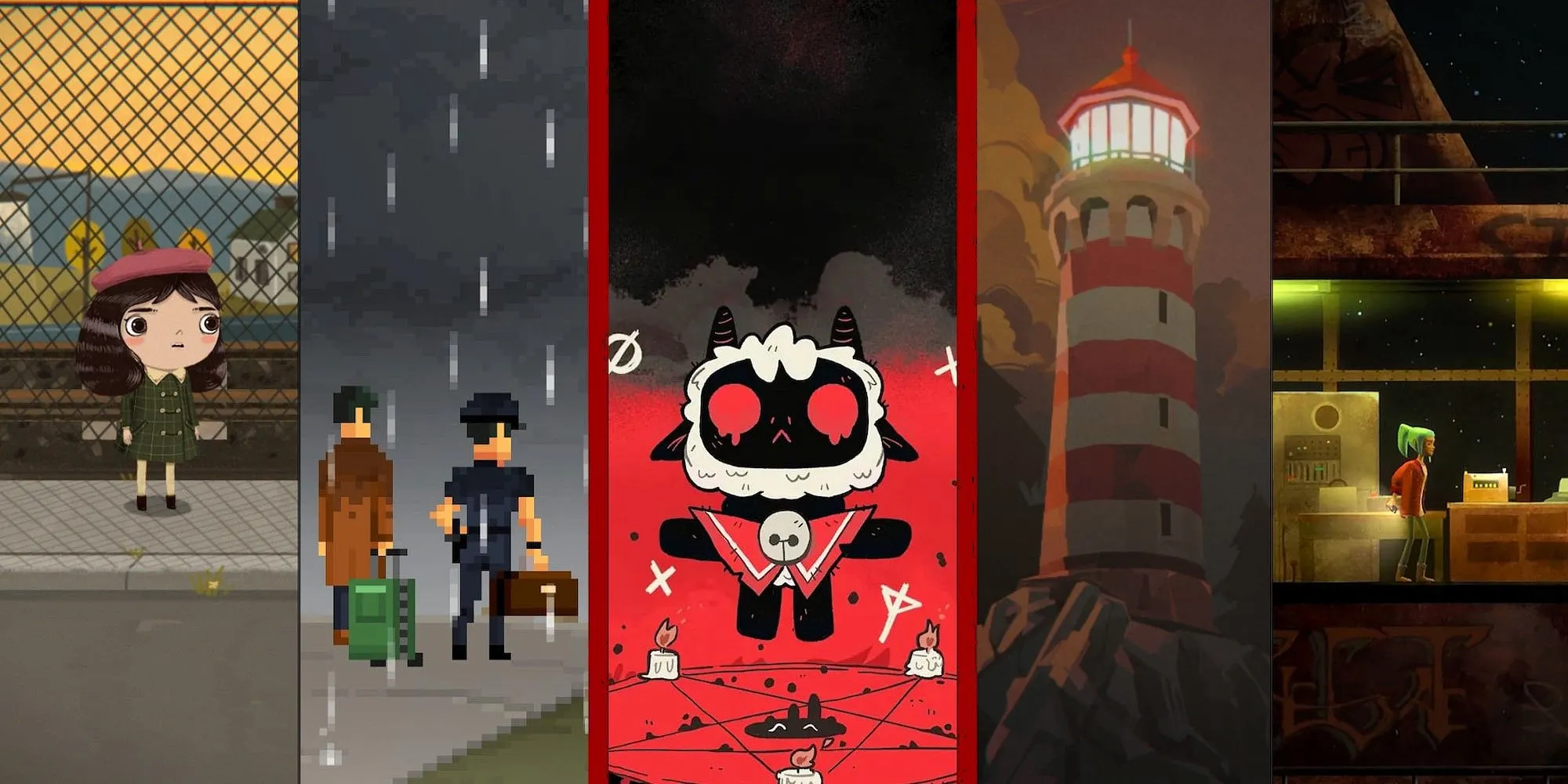 Tuyển tập các game kinh dị 'cozy' độc đáo, bao gồm Little Misfortune, The Darkside Detective, Cult of the Lamb, Dredge và Oxenfree.