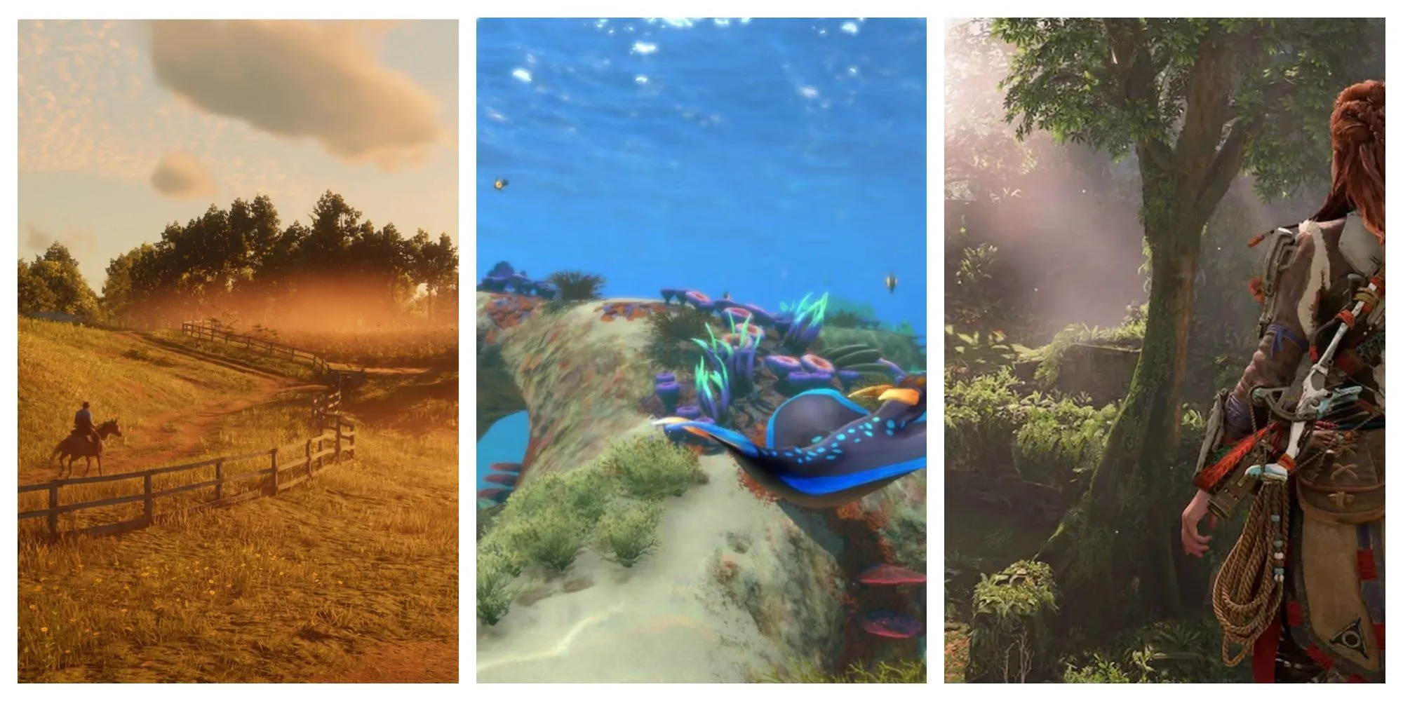 Video Games with Rich Ecosystems Red Dead Redemption 2 Subnautica Horizon Zero Dawn