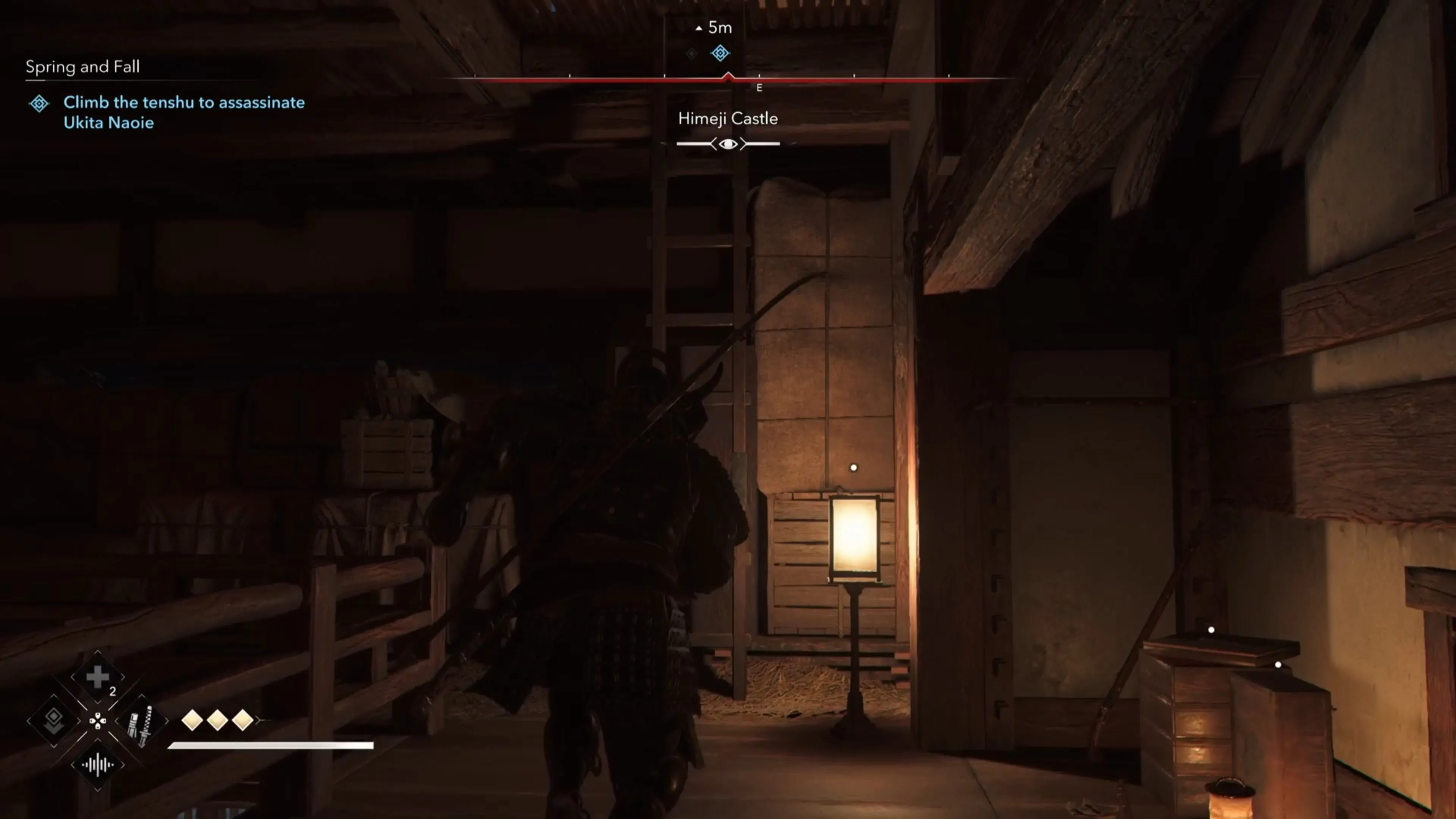 Yasuke chiến đấu trên đường lên đỉnh tháp tenshu trong Assassin's Creed Shadows