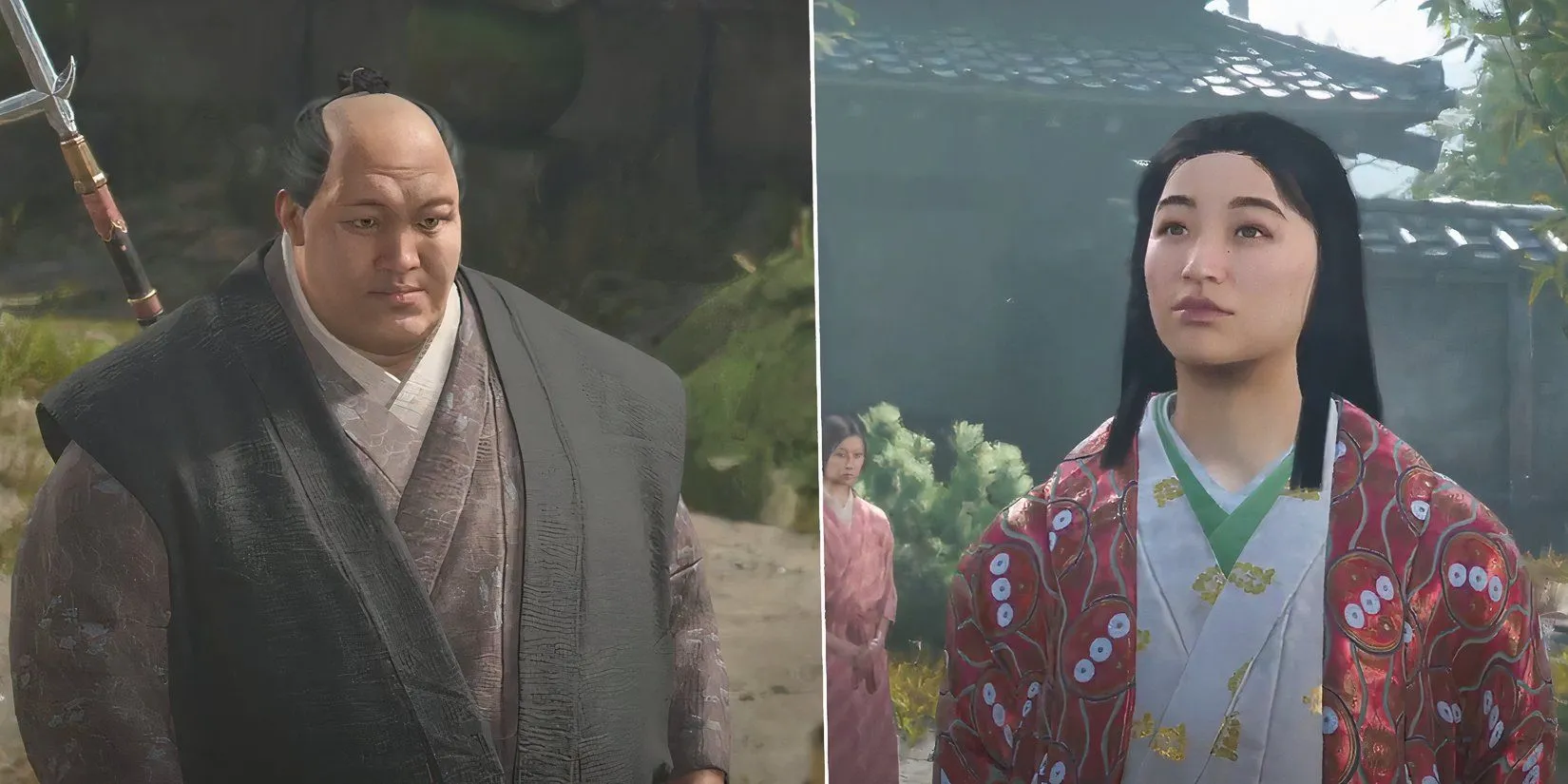 Yasuke gặp gỡ Kuma, cận vệ của Quý Bà Oichi, trong nhiệm vụ The Mourner ở Assassin's Creed Shadows.