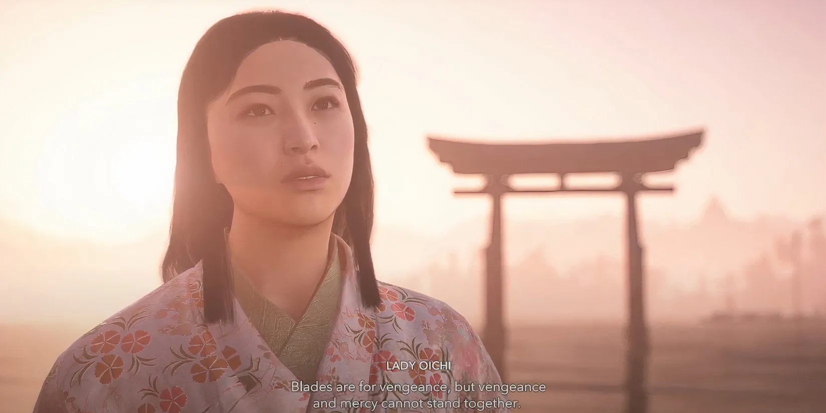 Yasuke và Quý Bà Oichi trong một đoạn cắt cảnh sau khi hoàn thành nghi thức thanh tẩy ở Assassin's Creed Shadows.
