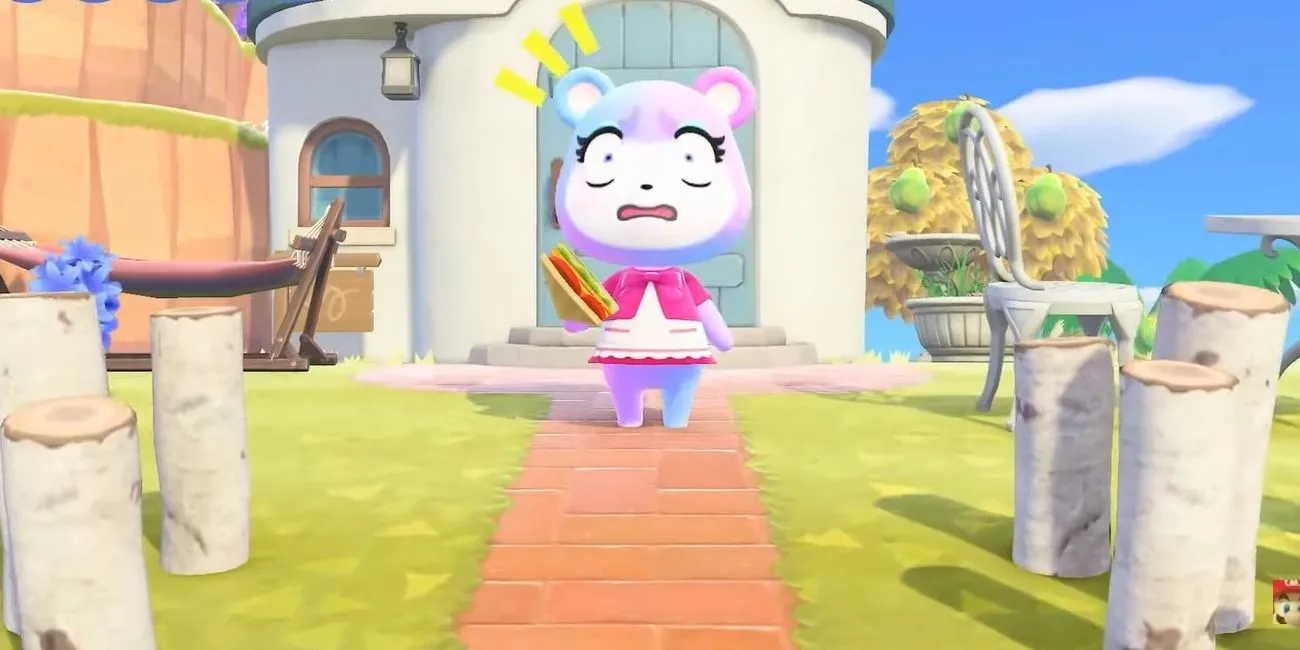 Judy trông giật mình khi cầm chiếc bánh sandwich trong Animal Crossing New Horizons